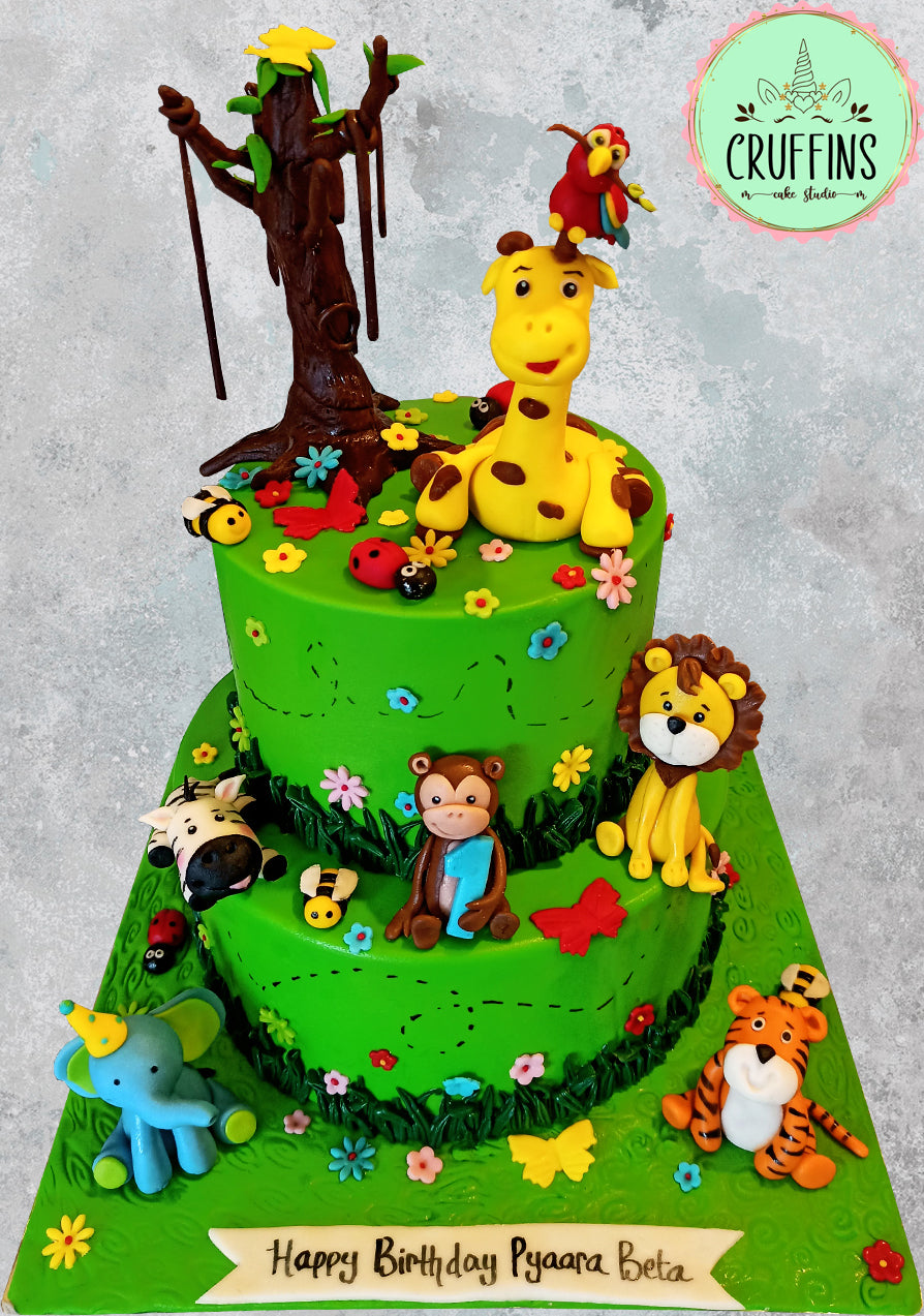 Jungle Theme Fondant Cake | Theme Cake in Noida | Bakehoney