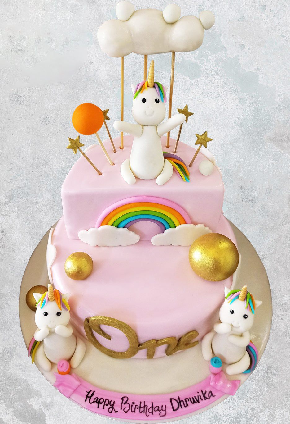 Unicorn Theme First Birthday Two Tier Cake