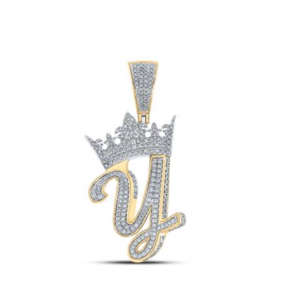 Cubic Zirconia M Initial with Tilted Crown Necklace Charm in 10K