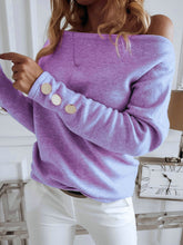 Load image into Gallery viewer, Women Off-Shoulder sweater with gold buttons
