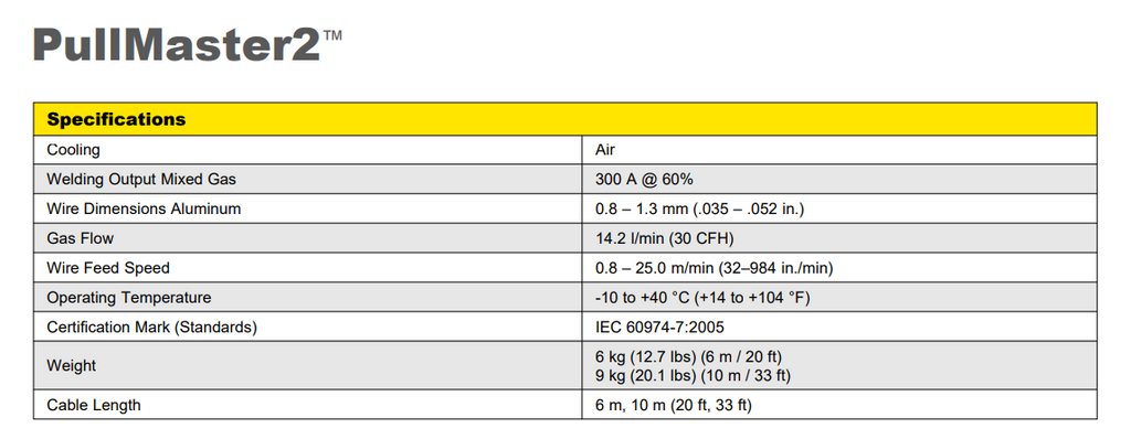 Esab Pullmaster Spec sheet