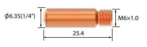une seule pointe de contact tweco 11-x mig avec des dimensions indiquant la longueur du diamètre du fil et la menace pour le diffuseur 51