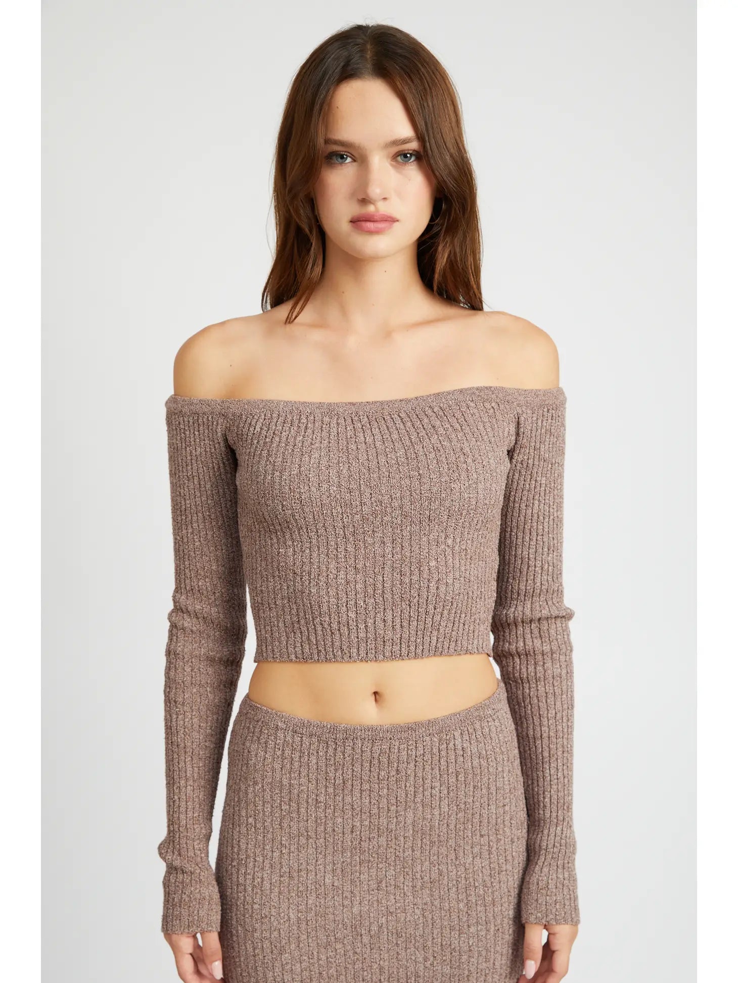 Off Shoulder Long Sleeve Knit Top