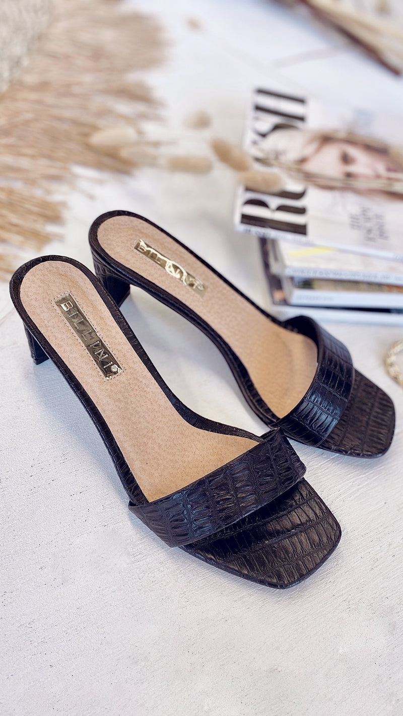 black crocodile mules