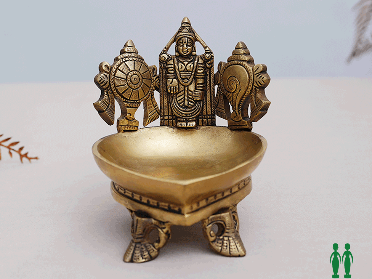  Lord Venkateswara Sangu Chakram Brass Vilakku For Pooja Set 