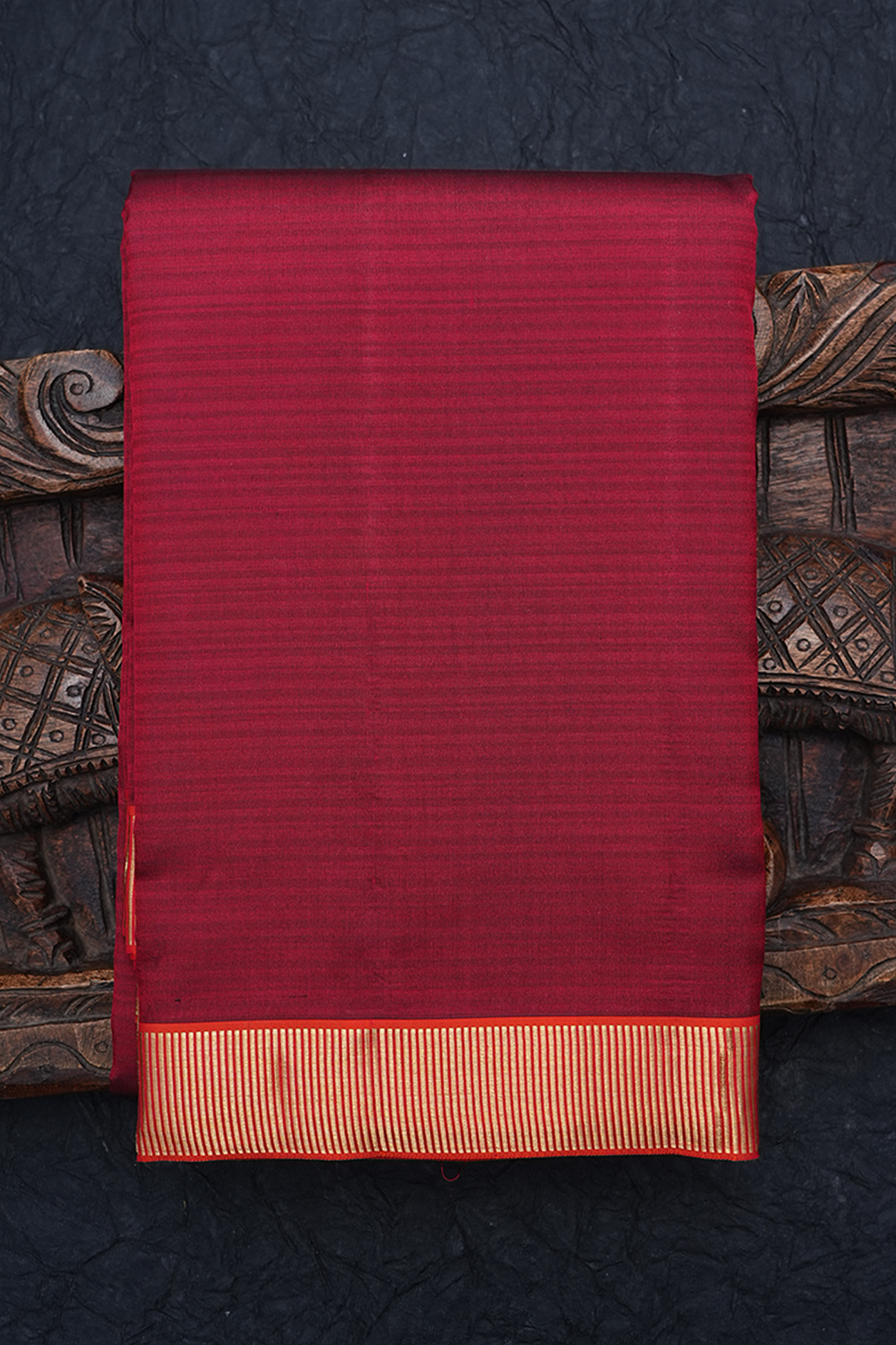  Stripes Border Plain Crimson Red Kanchipuram Silk Saree 