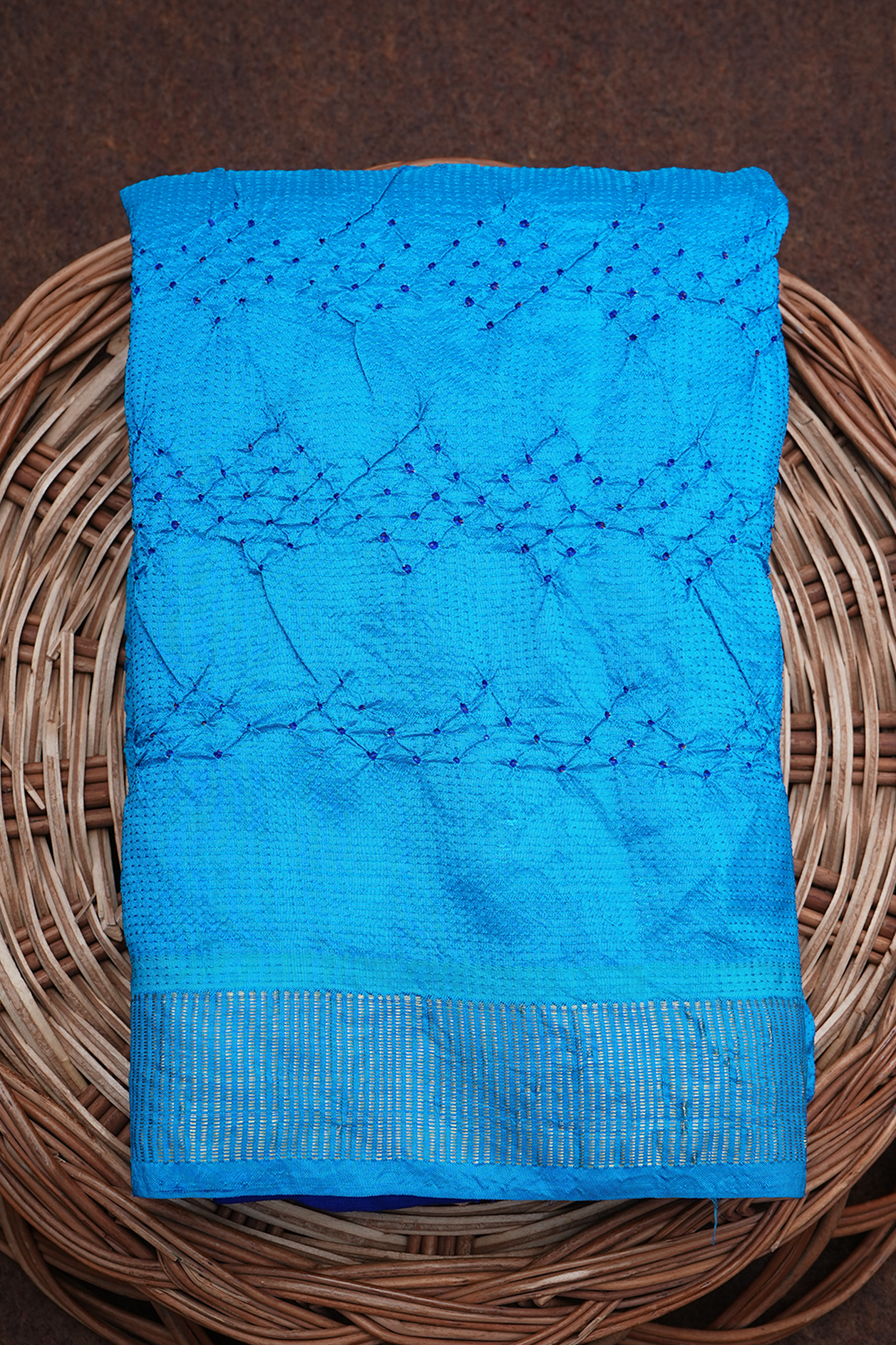  Dots Design Cerulean Blue Bandhani Silk Saree 