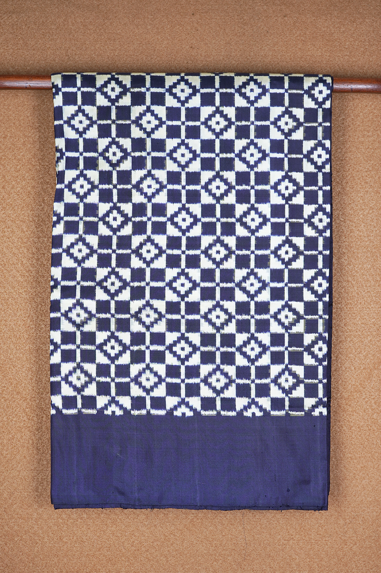  Allover Design Navy Blue And Beige Pochampally Silk Saree 