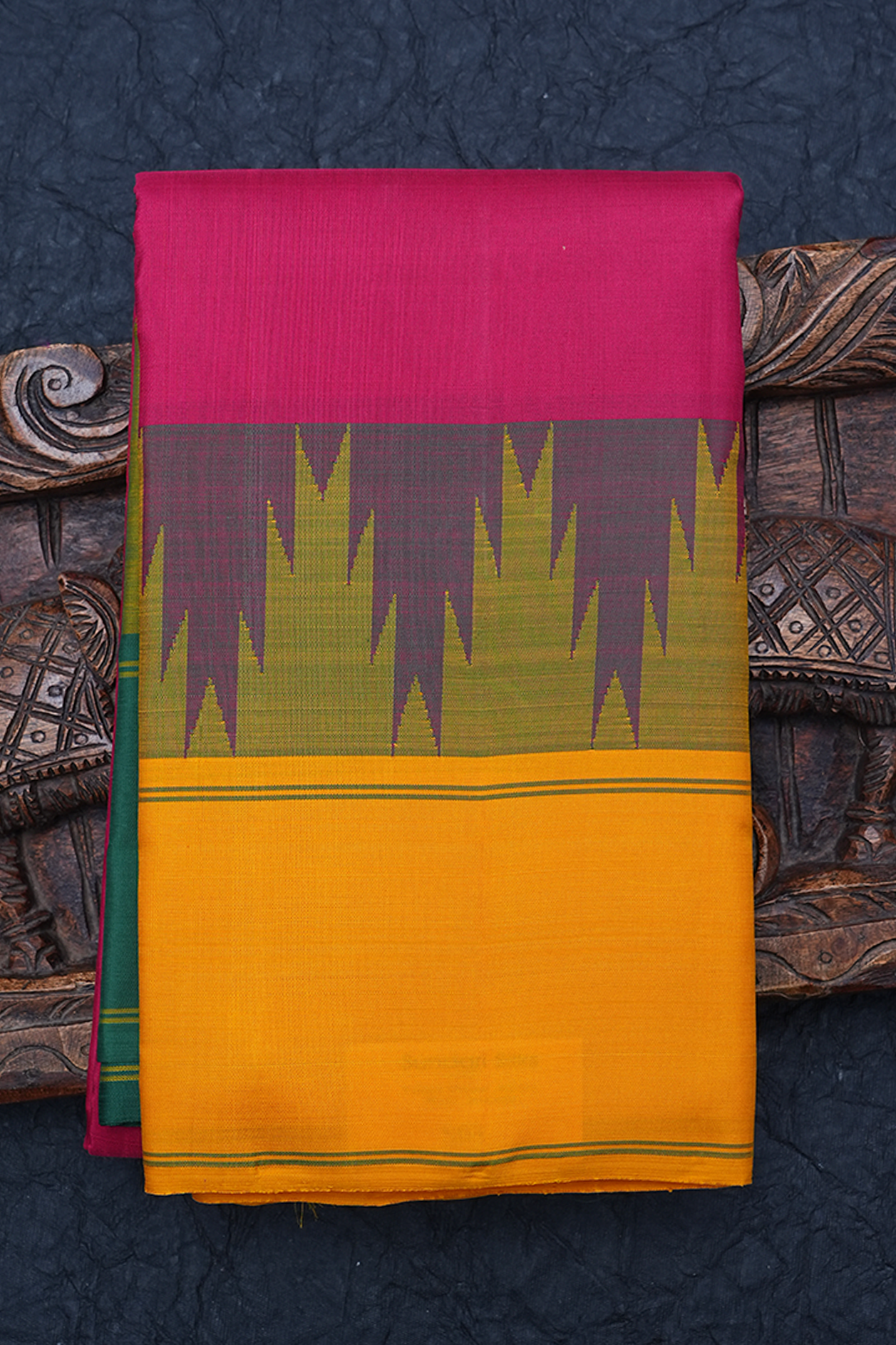  Temple Border Plain Hibiscus Red Kanchipuram Silk Saree 