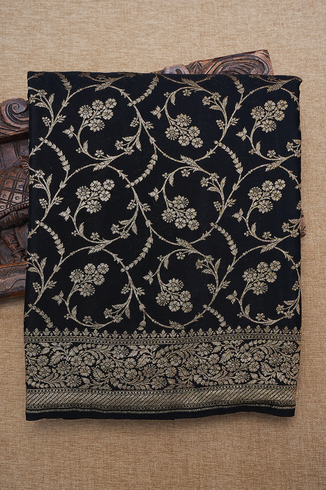  Jaal Design Black Georgette Banarasi Silk Saree 