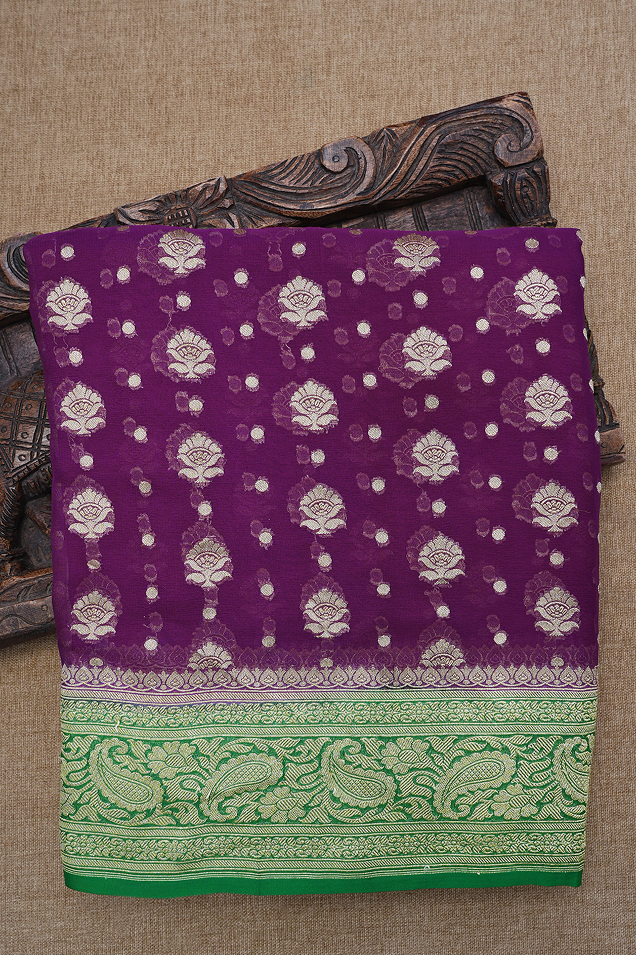  Floral Buttas Purple Georgette Banarasi Silk Saree 