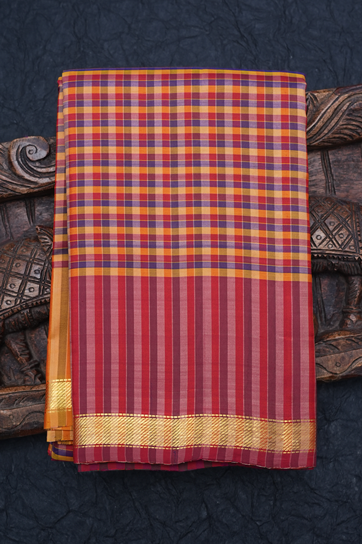  Checks Design Multicolor Kanchipuram Silk Saree 