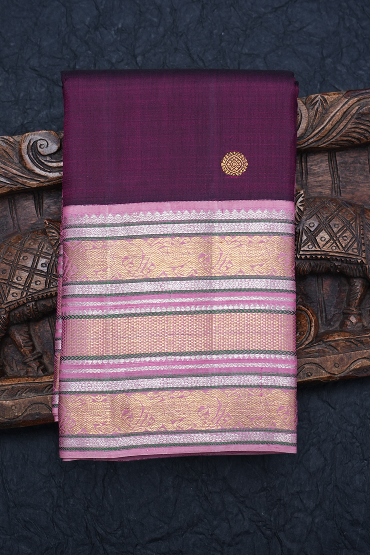  Floral Buttas Plum Purple Kanchipuram Silk Saree 