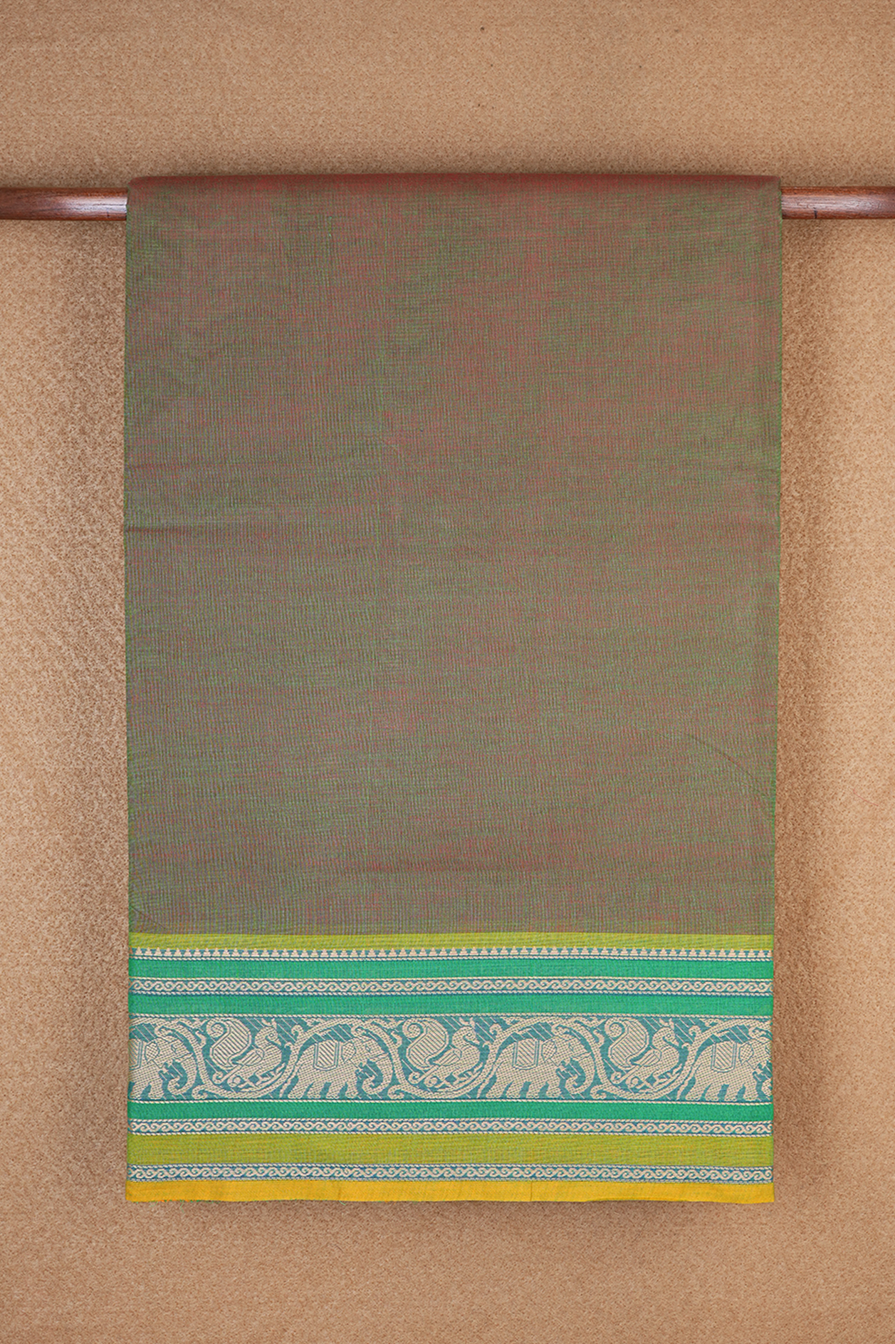  Elephant Peacock Border Dual Tone Nine Yards Cotton Saree 