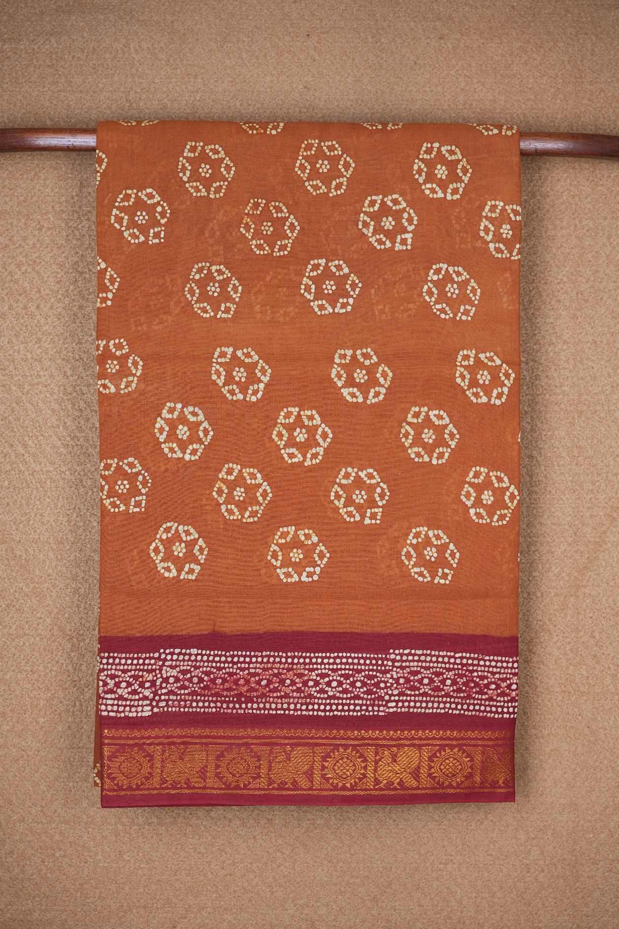  Allover Buttas Brick Brown Sungudi Cotton Saree 