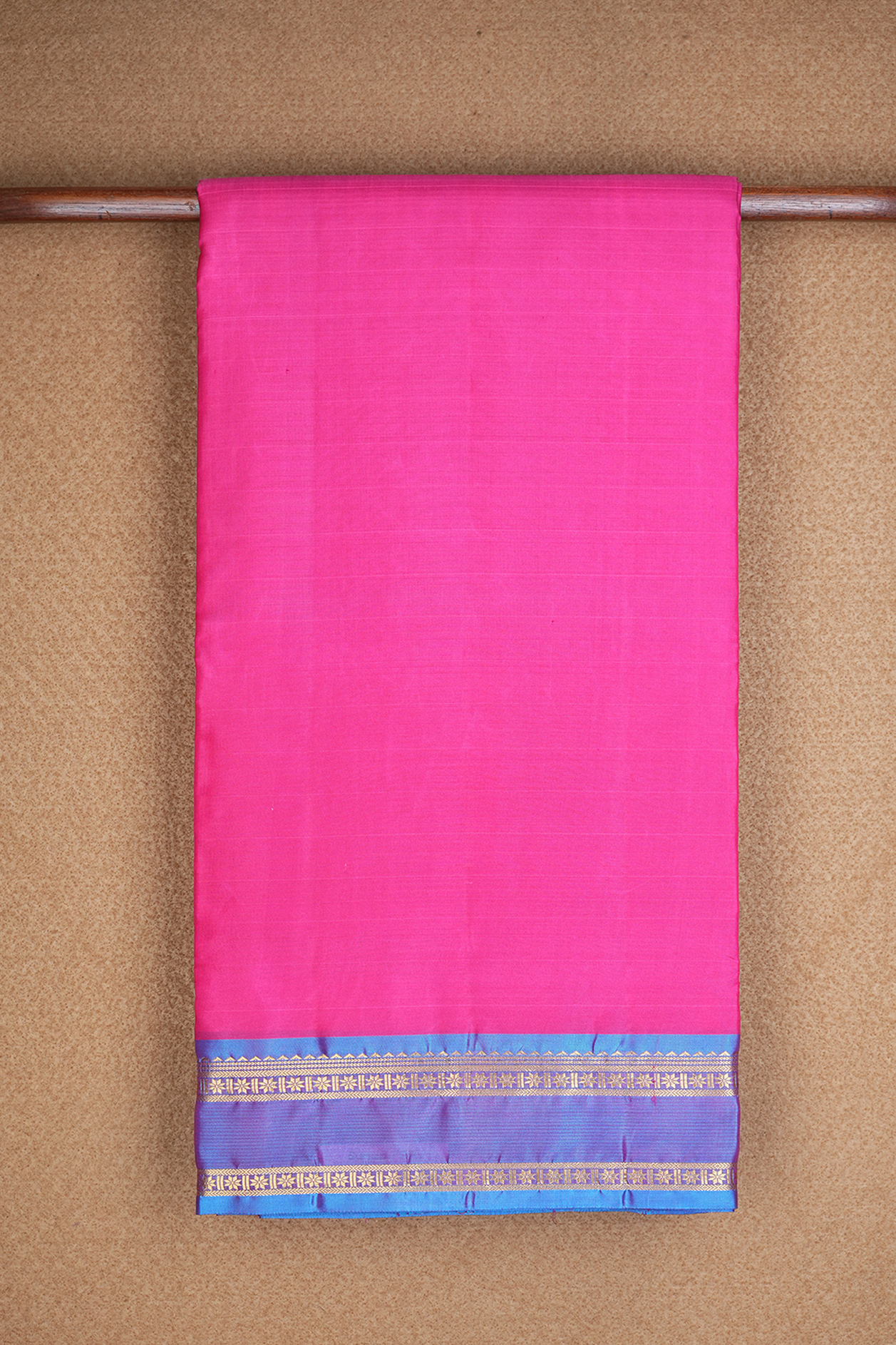  Floral Zari Border Plain Rani Pink Nine Yards Silk Saree 