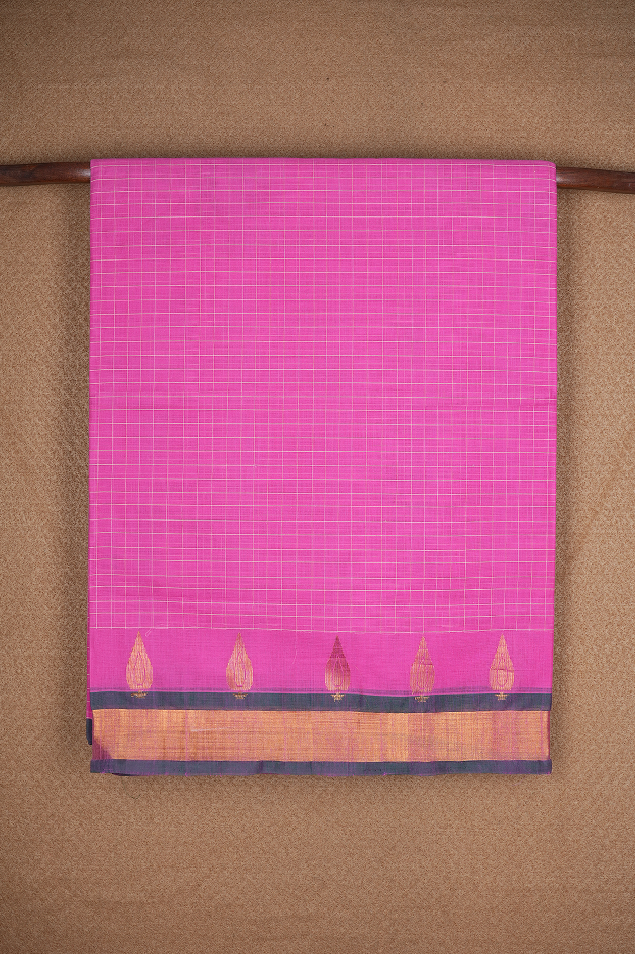  Checks Design Rani Pink Venkatagiri Cotton Saree 