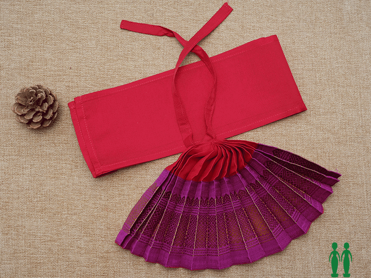  Zari Border Red And Magenta Silk Cotton Amman Pavadai Set 