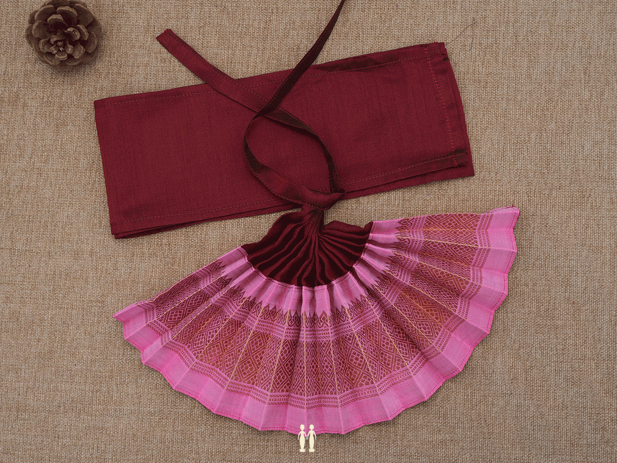  Zari Border Maroon And Pink Silk Cotton Amman Pavadai Set 