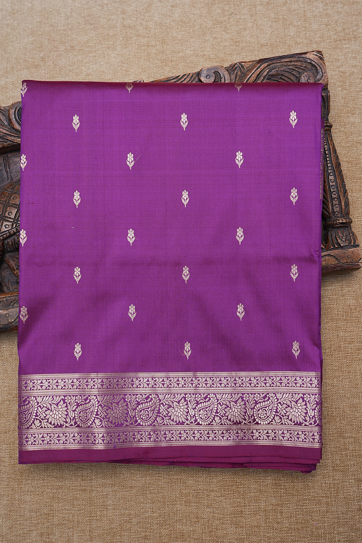  Floral Buttas Grape Purple Banarasi Silk Saree 