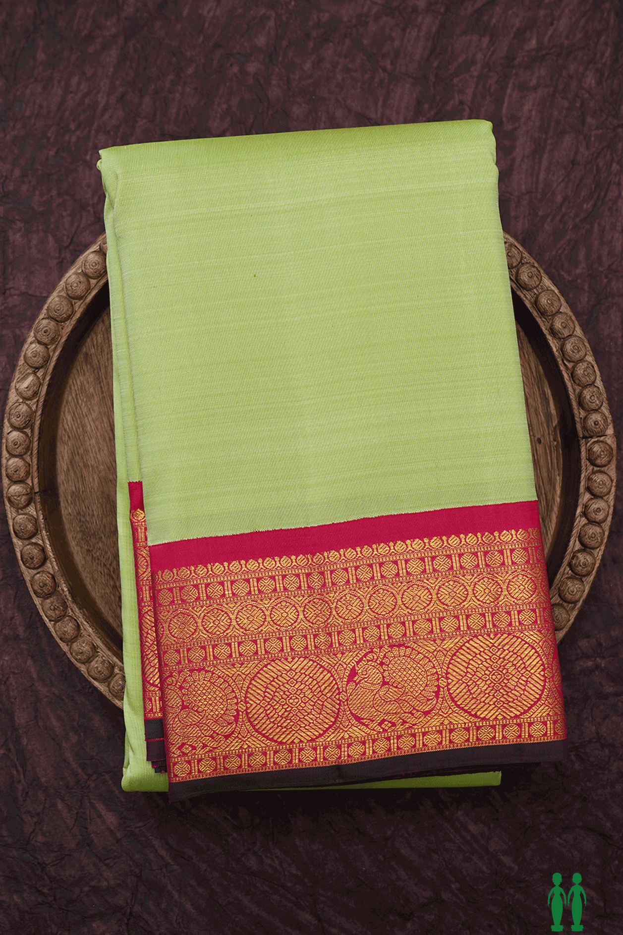  Traditional Border Plain Pastel Green Kanchipuram Silk Saree 