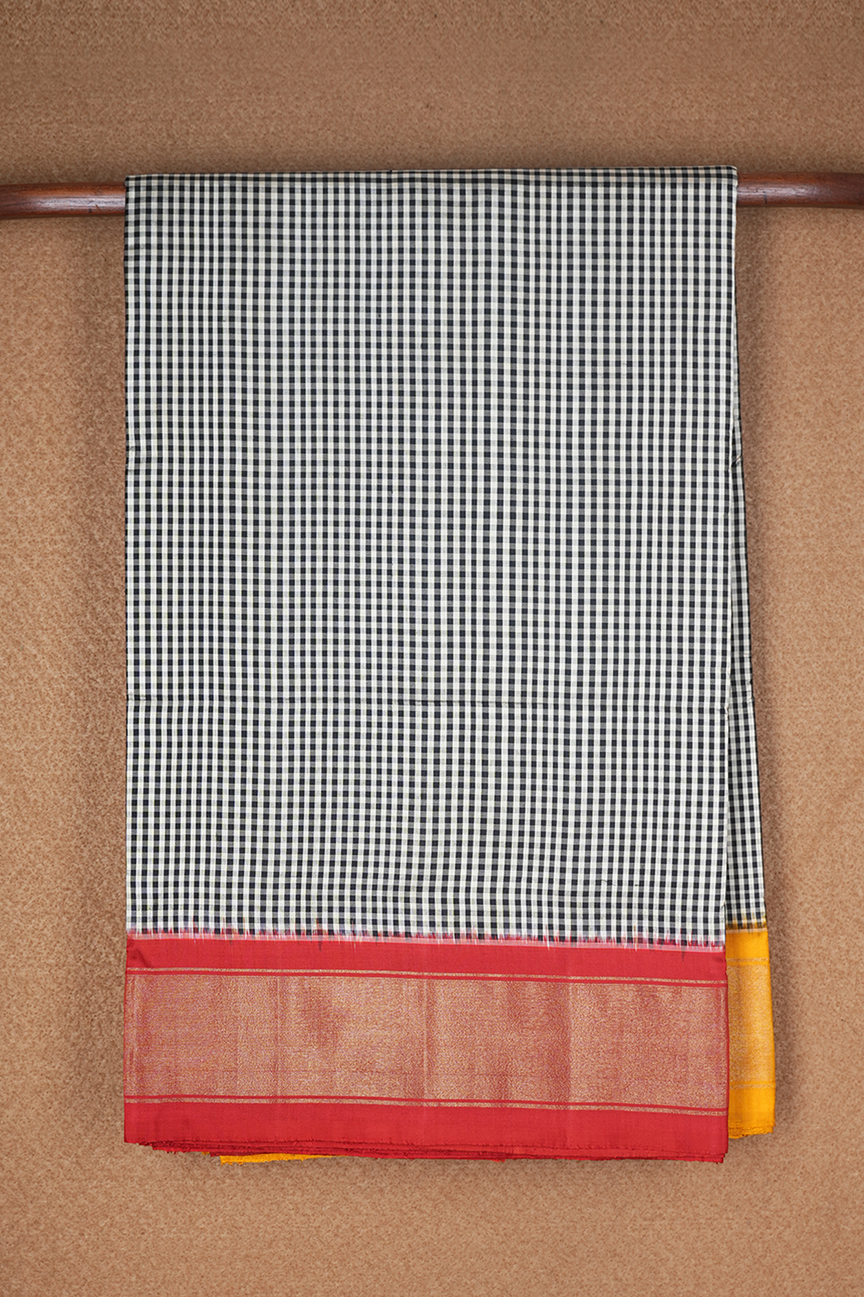  Checks Design Black And Beige Pochampally Silk Saree 