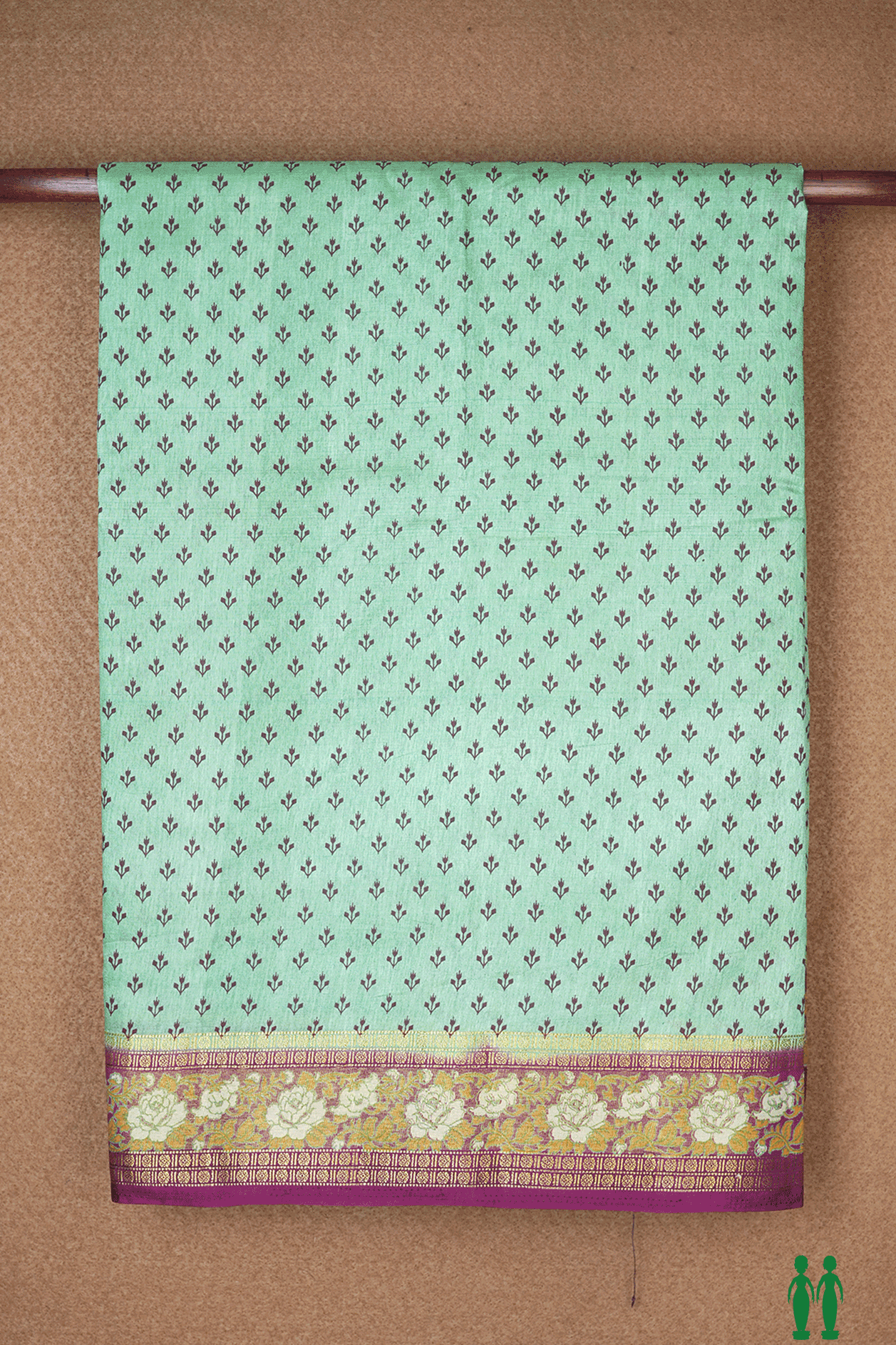  Allover Printed Buttis Pista Green Semi Raw Silk Saree 