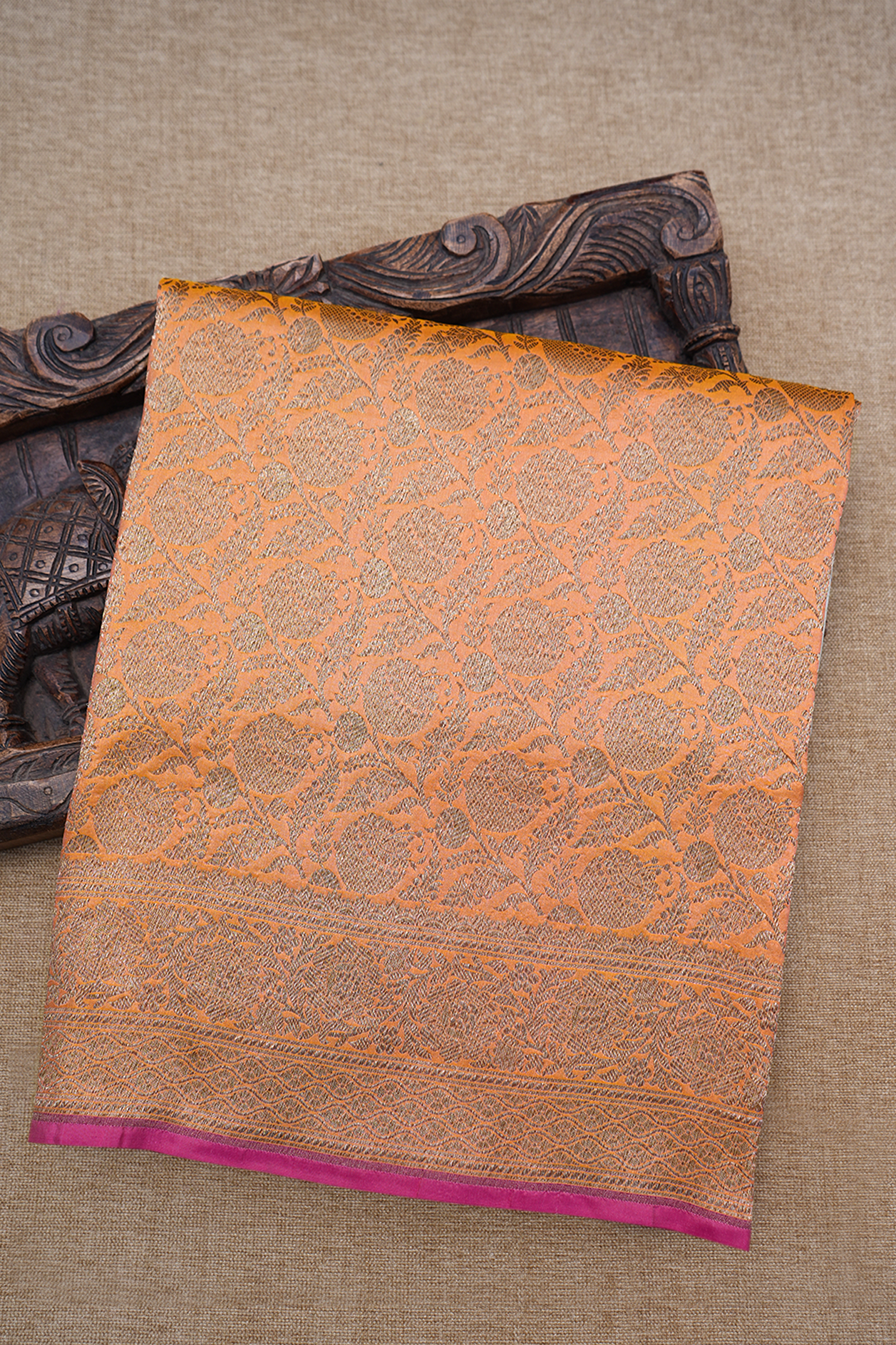  Zari Border In Brocade Orange Banarasi Silk Saree 