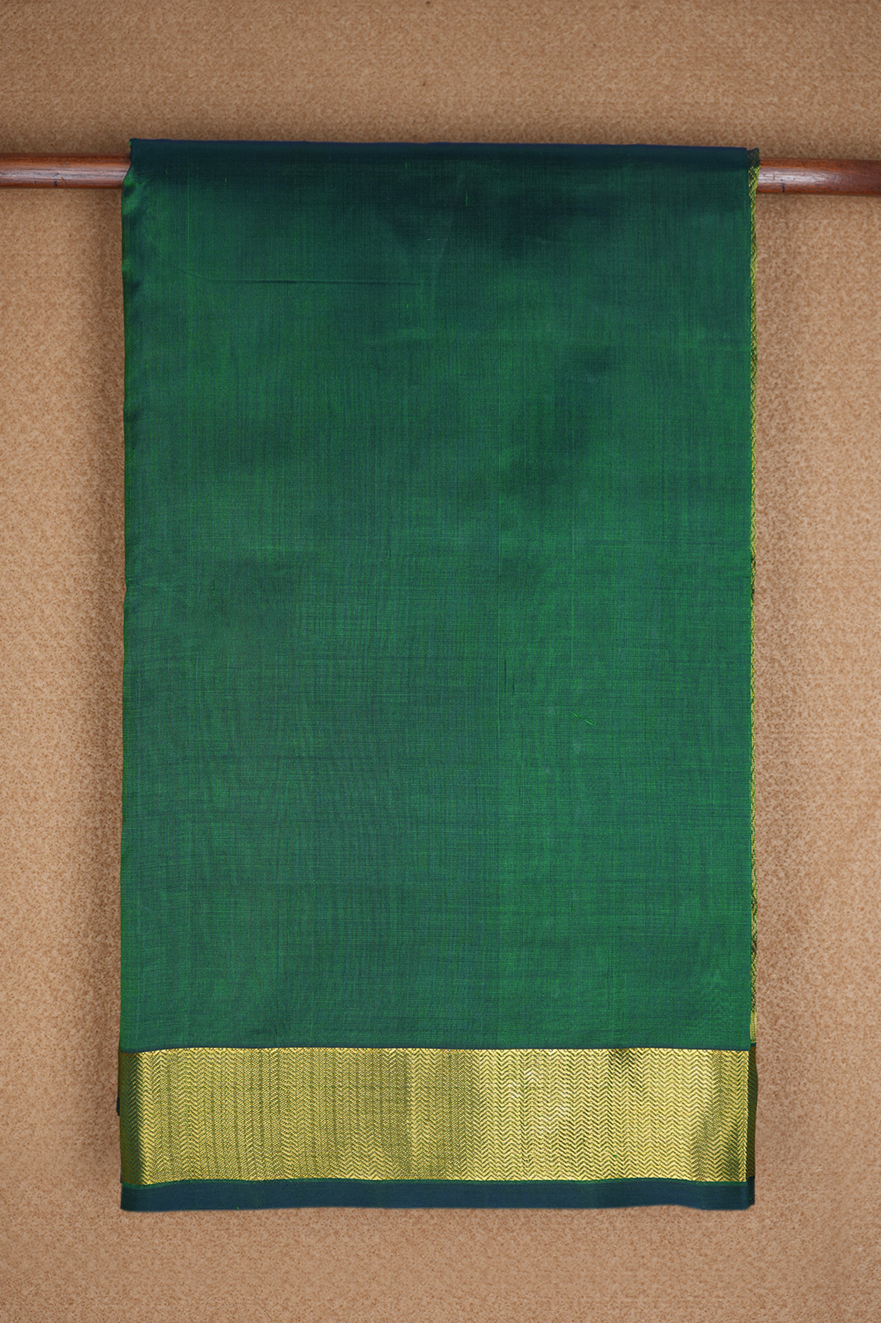  Chevron Zari Border Plain Emerald Green Silk Cotton Saree 