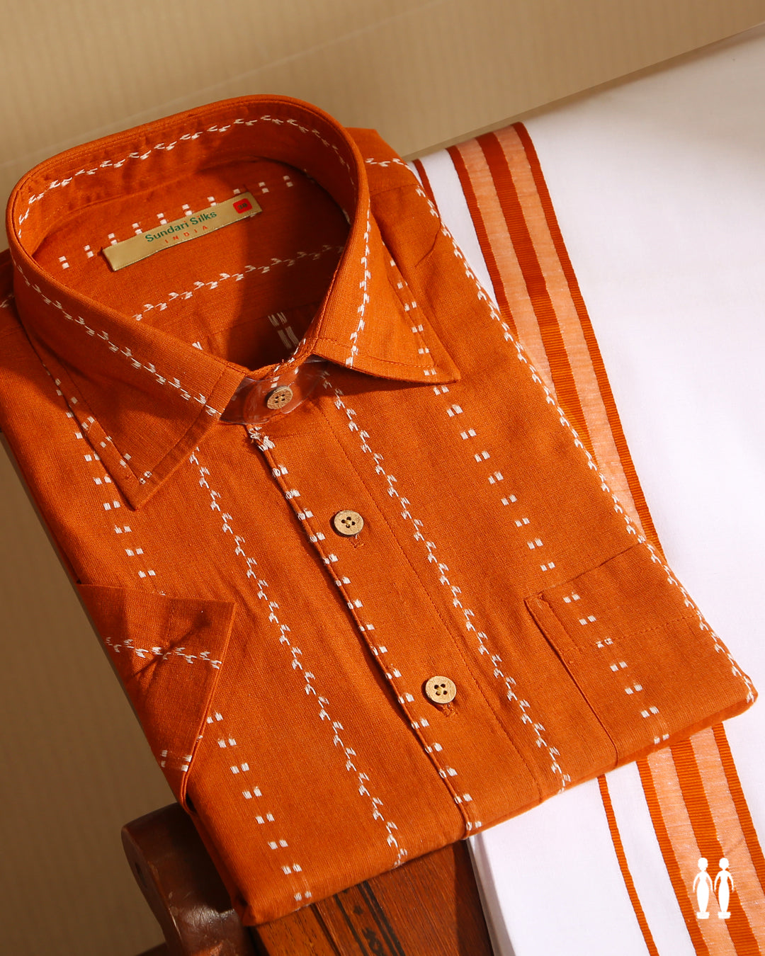  Regular Collar Ginger Orange Cotton Shirt With Dhoti Set 