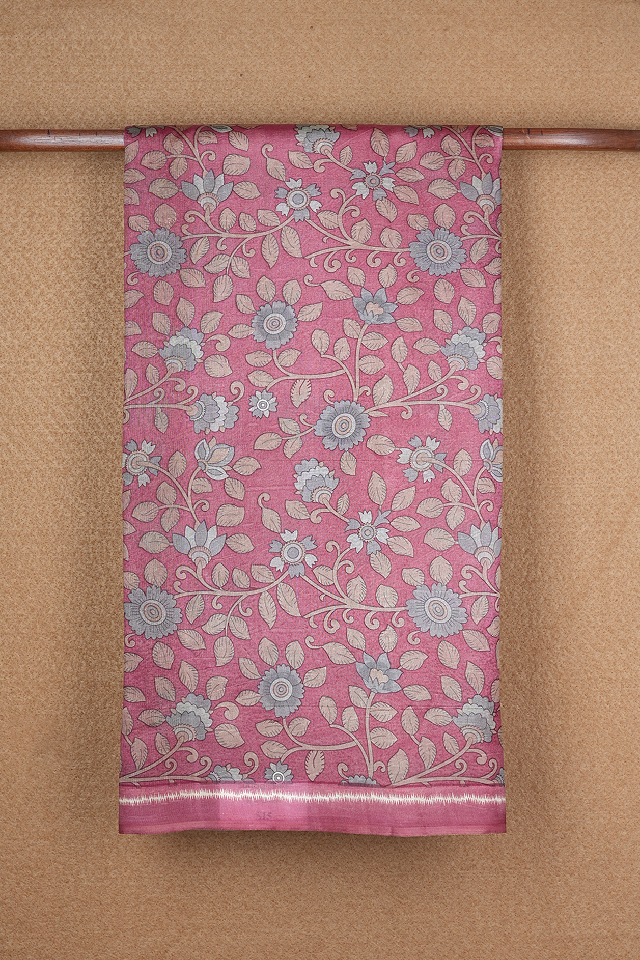  Allover Floral Printed Mulberry Pink Raw Silk Saree 