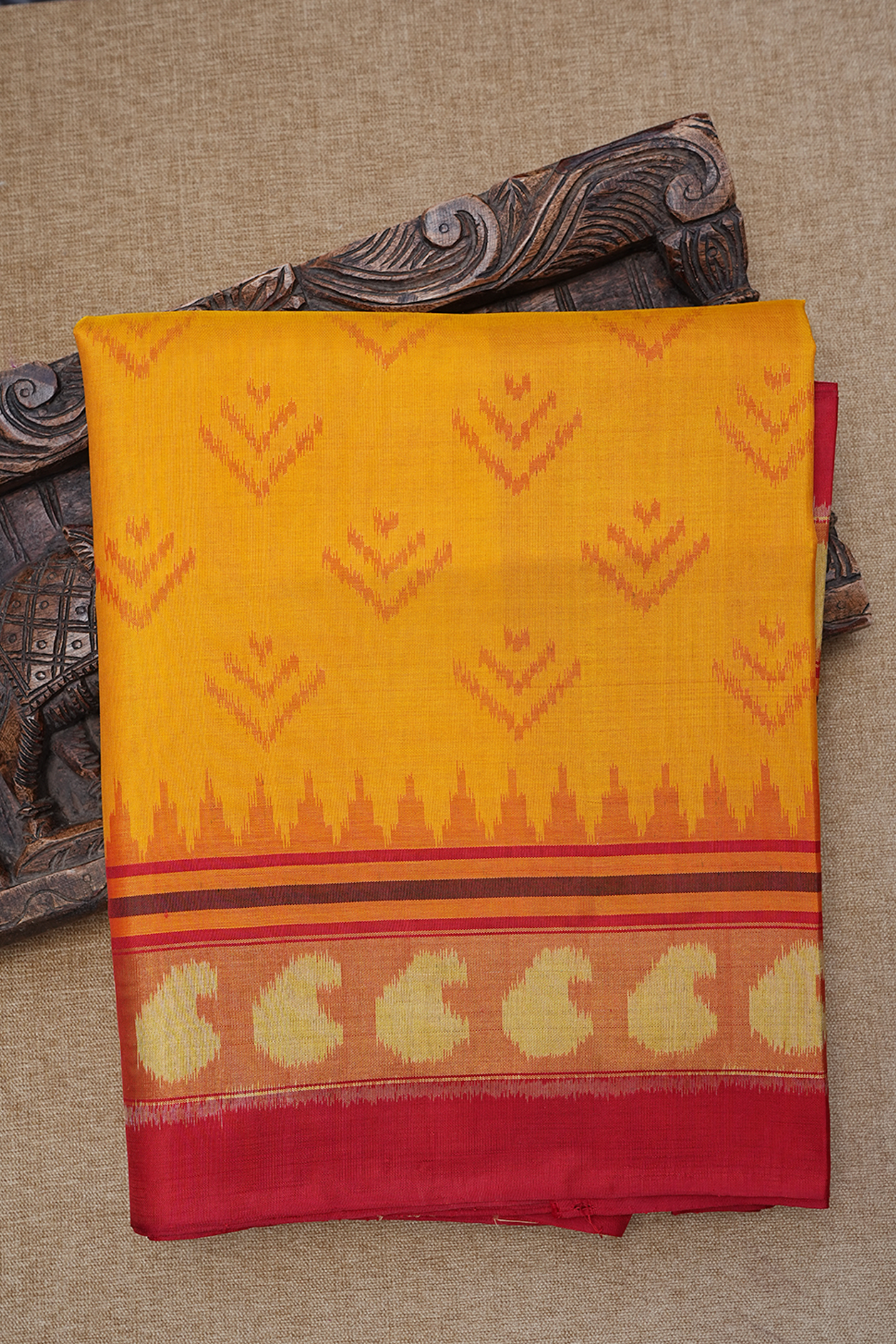  Allover Design Saffron Yellow Patola Silk Saree 