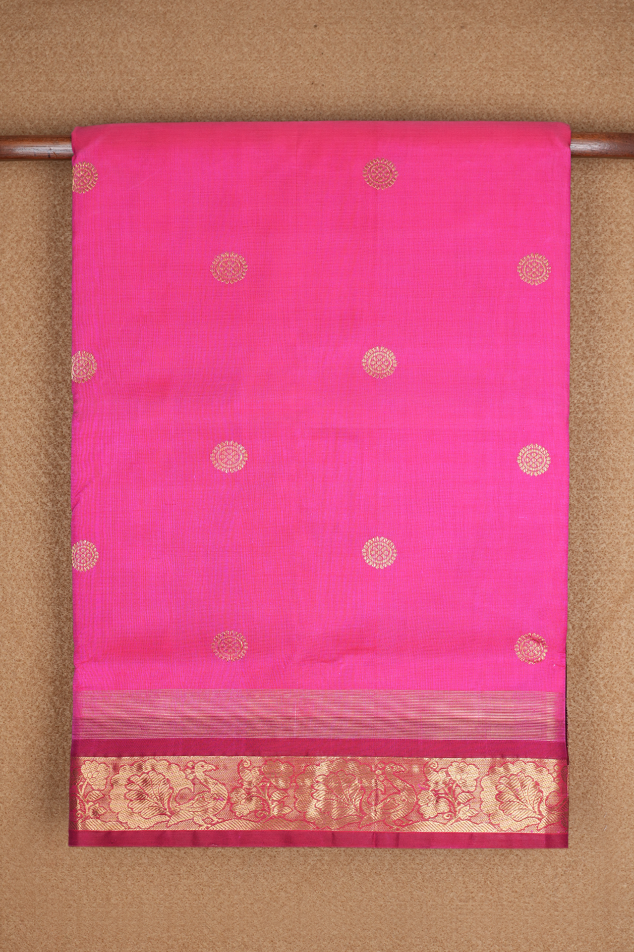  Floral Buttas Rani Pink Nine Yards Silk Cotton Saree 