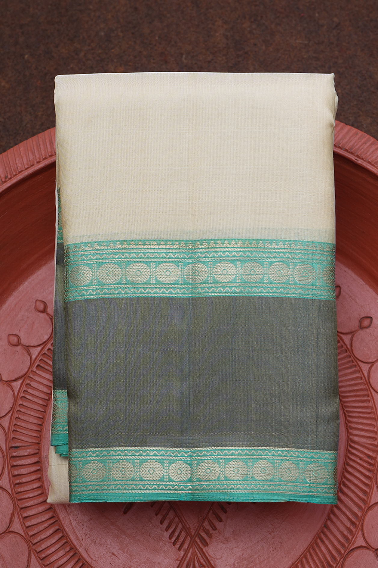  Contrast Border Plain Ivory Kanchipuram Silk Saree 