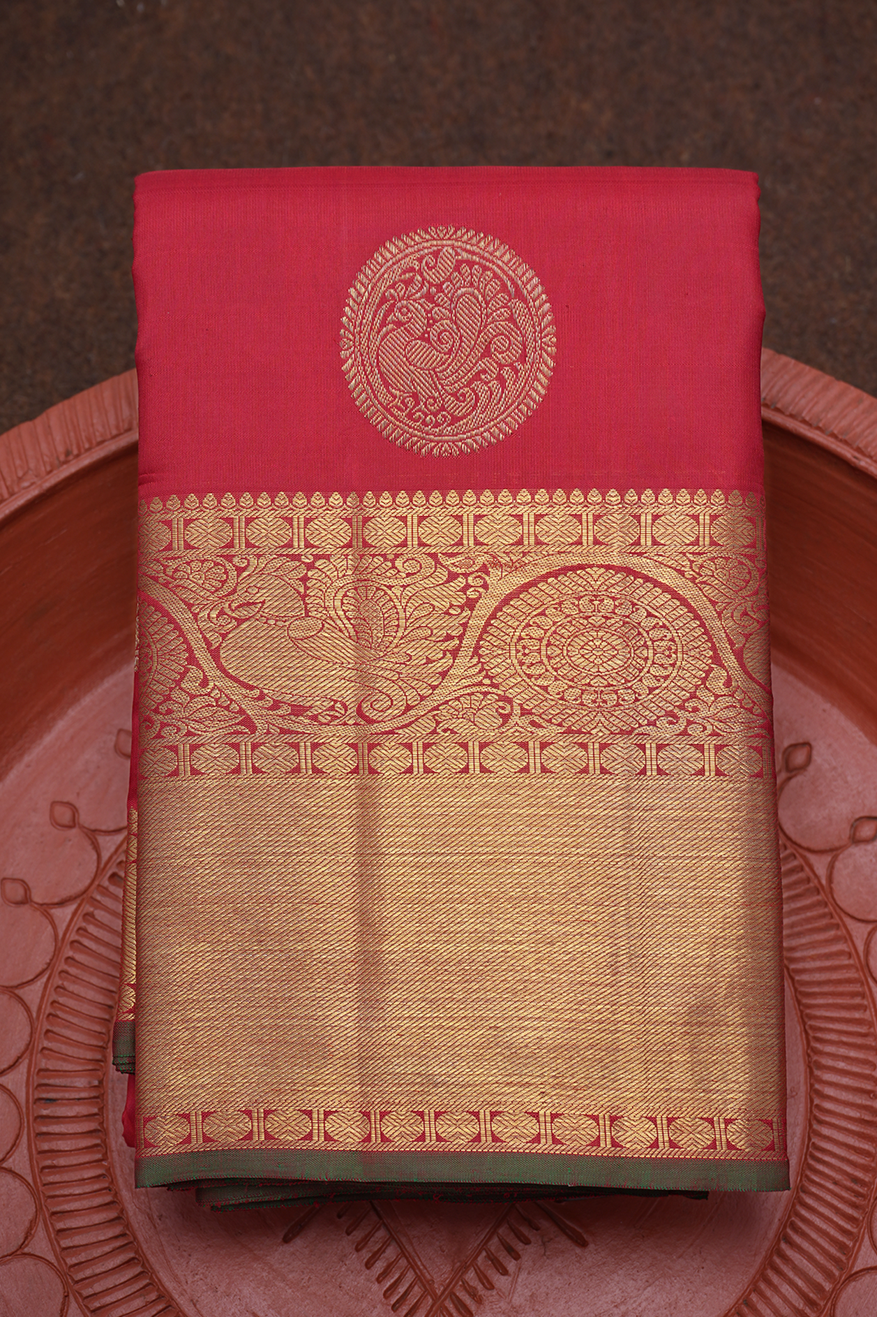  Peacock Motifs Crimson Red Kanchipuram Silk Saree 