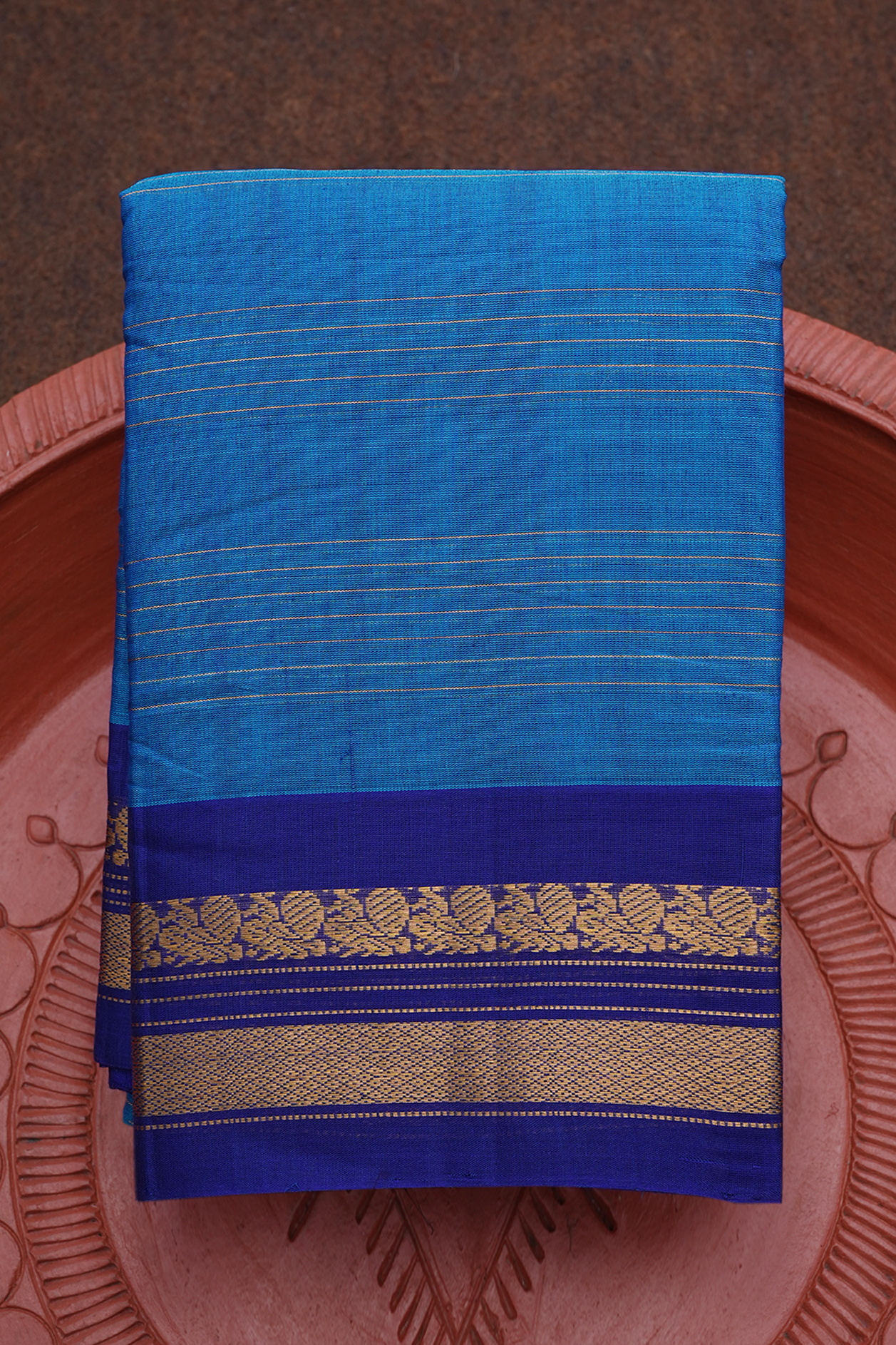  Stripes Design Cobalt Blue Gadwal Cotton Saree 