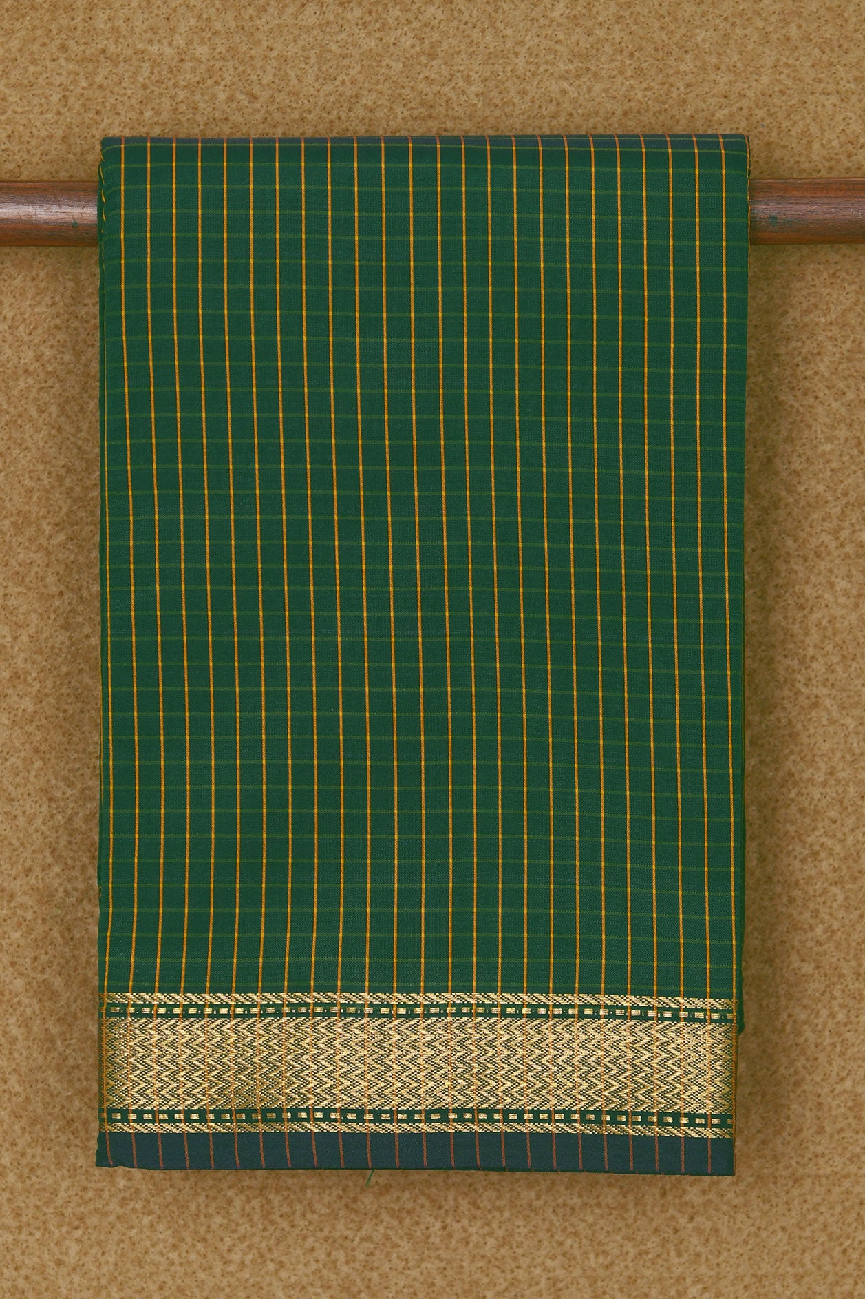  Zig Zag Zari Border In Checks Bottle Green Apoorva Art Silk Saree 