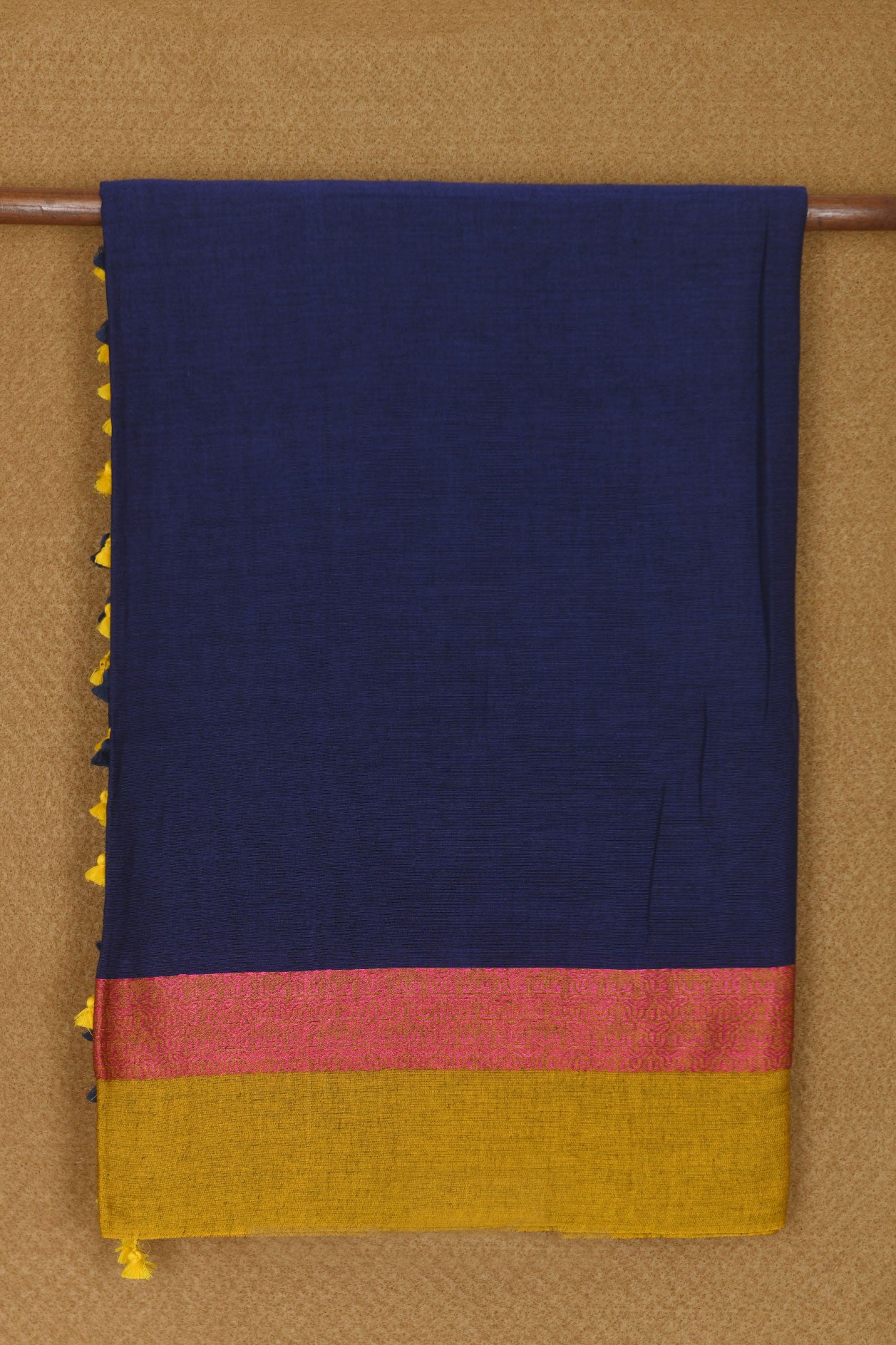  Thread Work Border In Plain Navy Blue Bengal Cotton Saree 