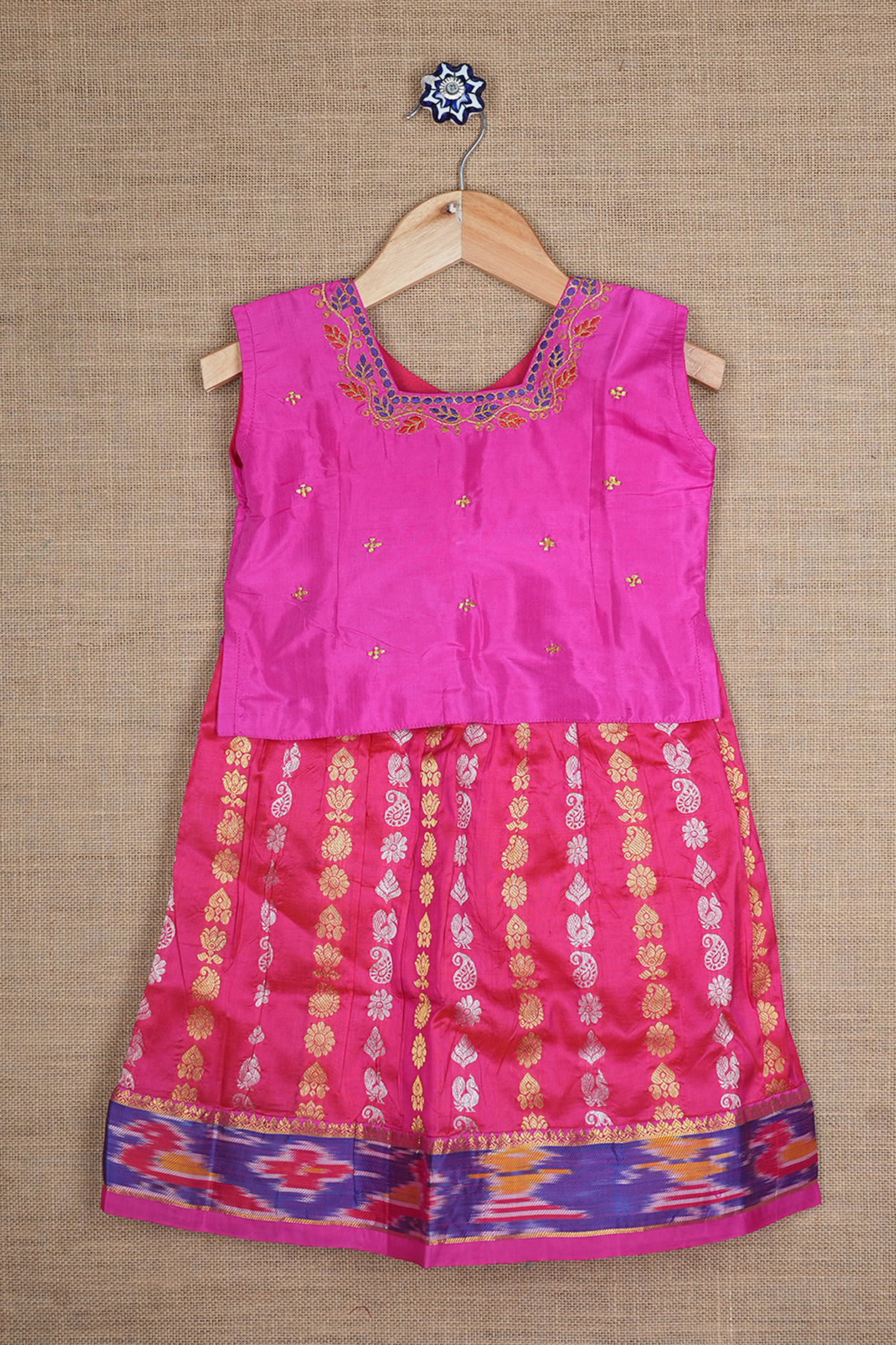  Floral Buttas Magenta And Rani Pink Pavadai Sattai 