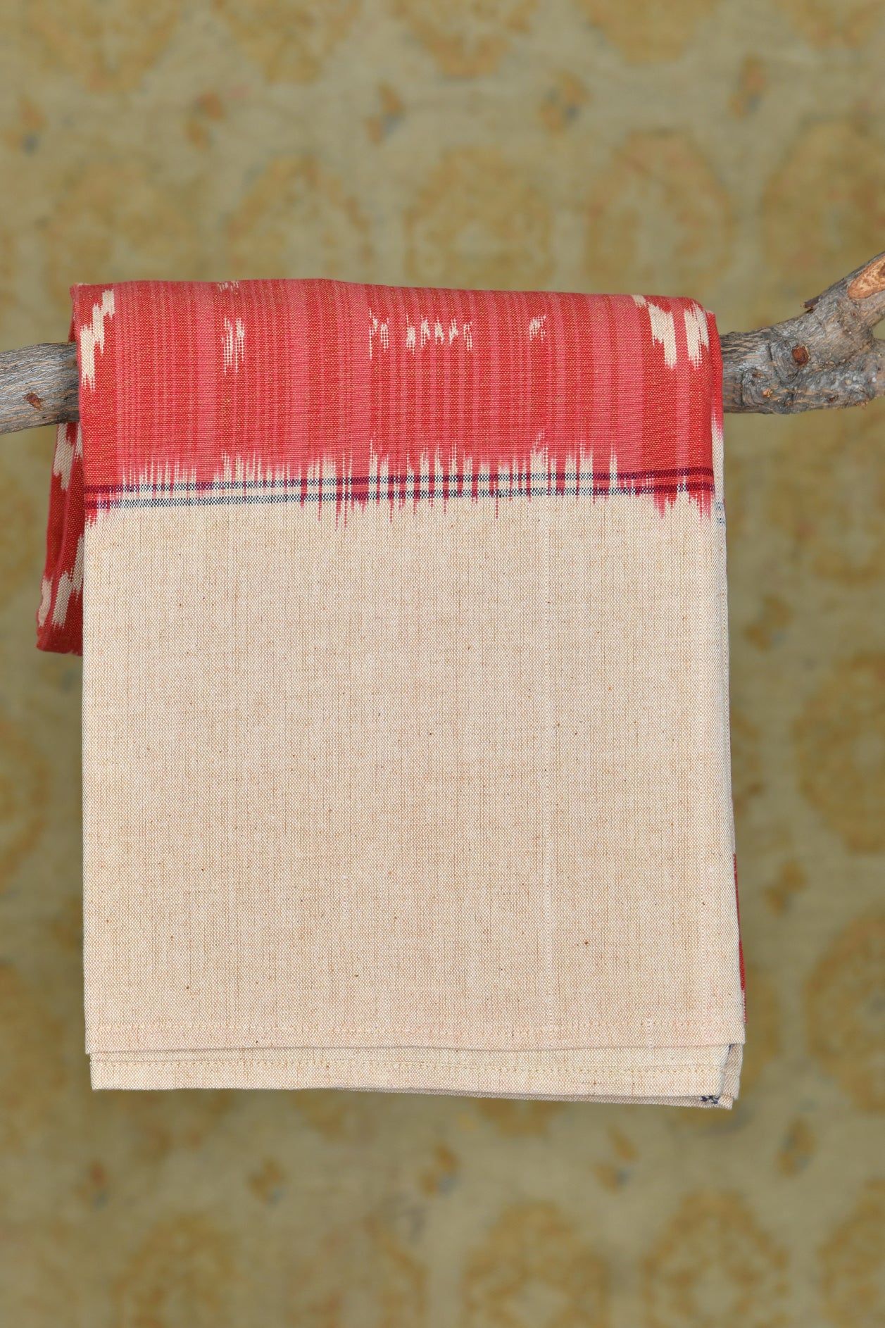  Red And Beige Ikat Pure Cotton Single Bedspread 