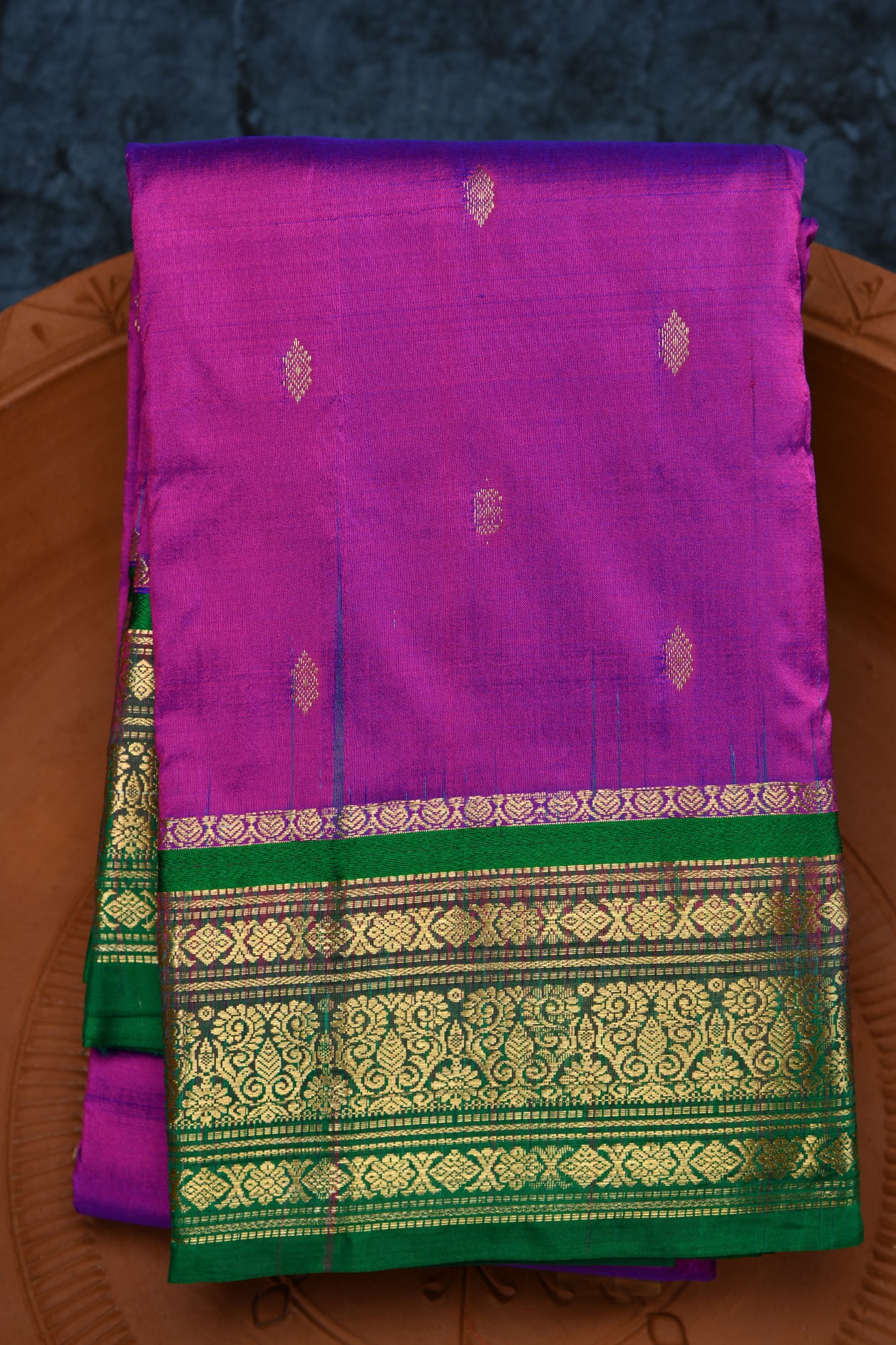  Contrast Border Zari Butta Ultra Violet Kanchipuram Silk Saree 