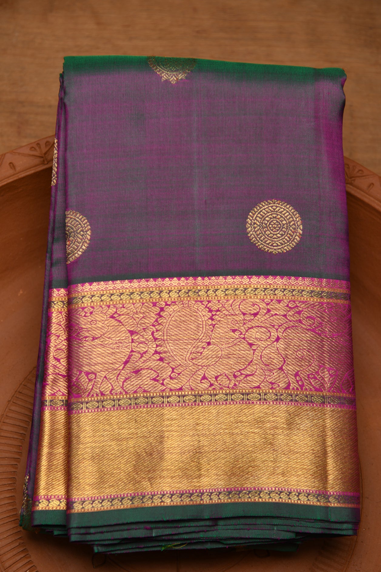  Rudraksha And Paisley Buuta Peacock Blue Kanchipuram Silk Saree 