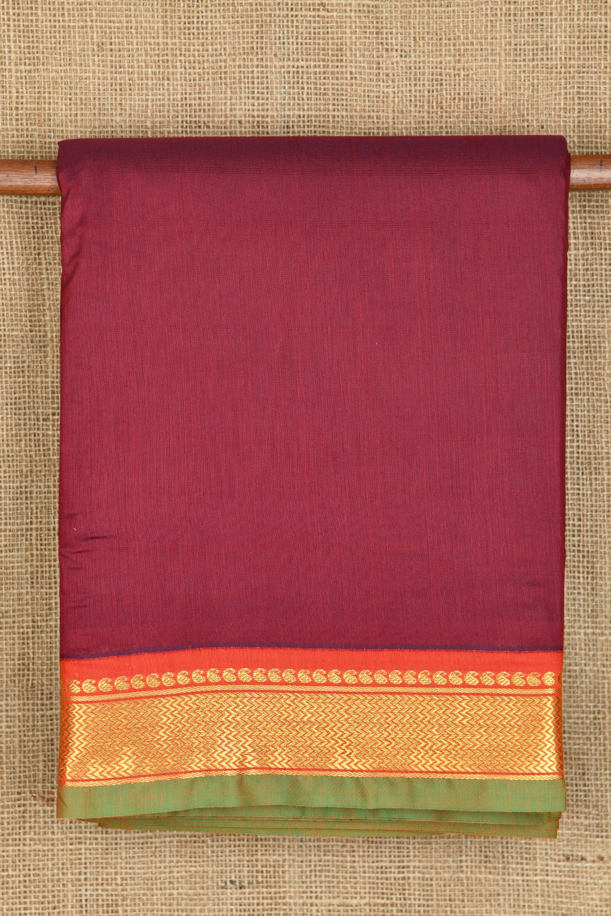  Zig Zag Design Zari Border Maroon Plain Nine Yards Apoorva Silk Saree 