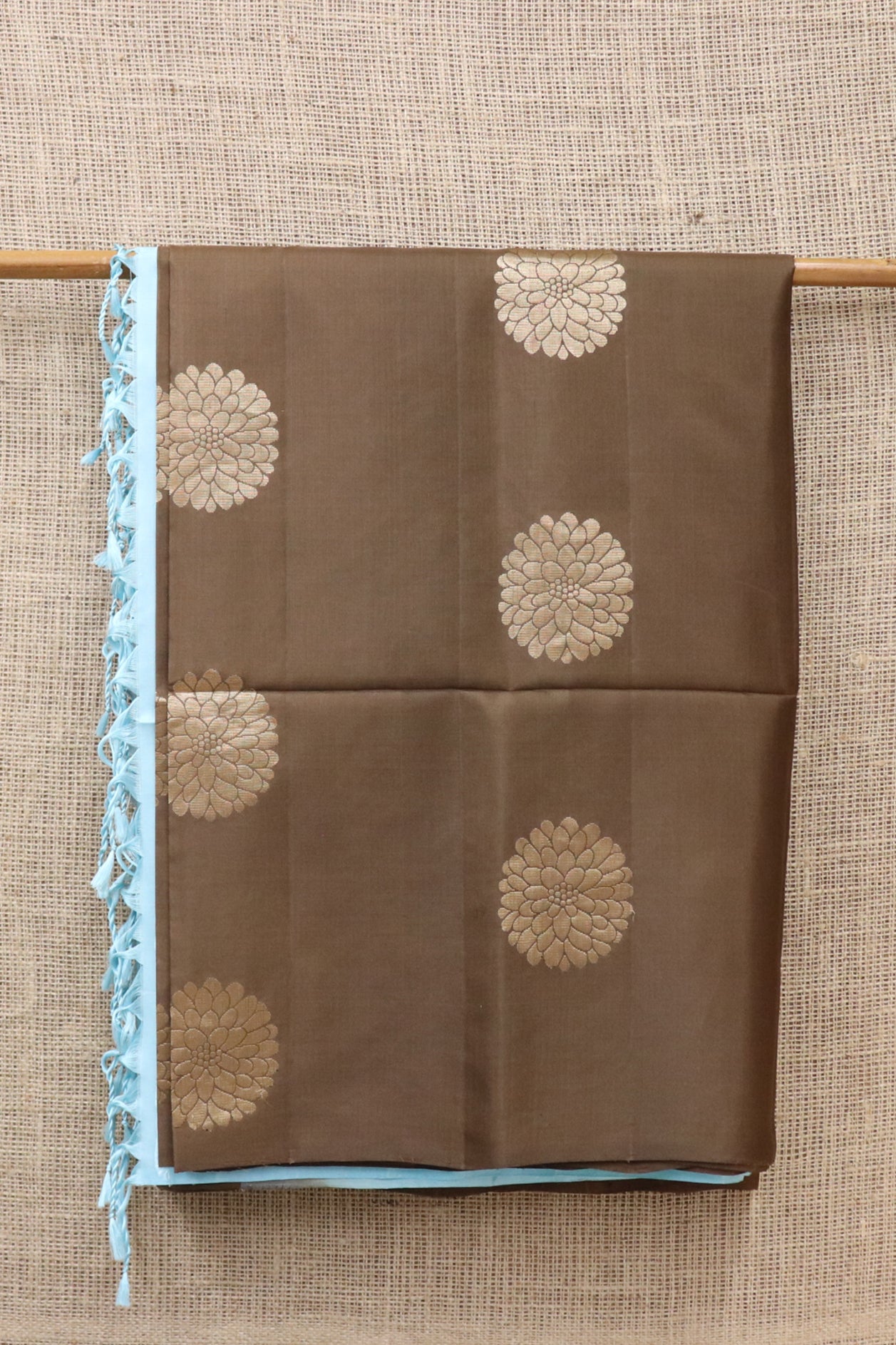  Zari Butta Coffee Brown Soft Silk saree 