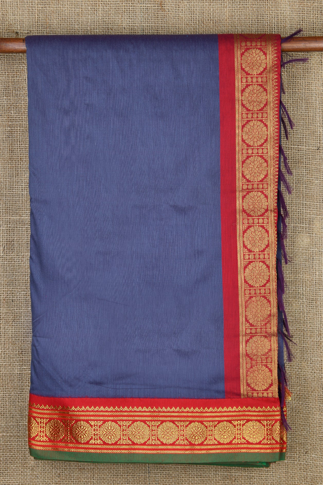  Rudraksh Border In Plain Slate Blue Kalyani Cotton Saree 