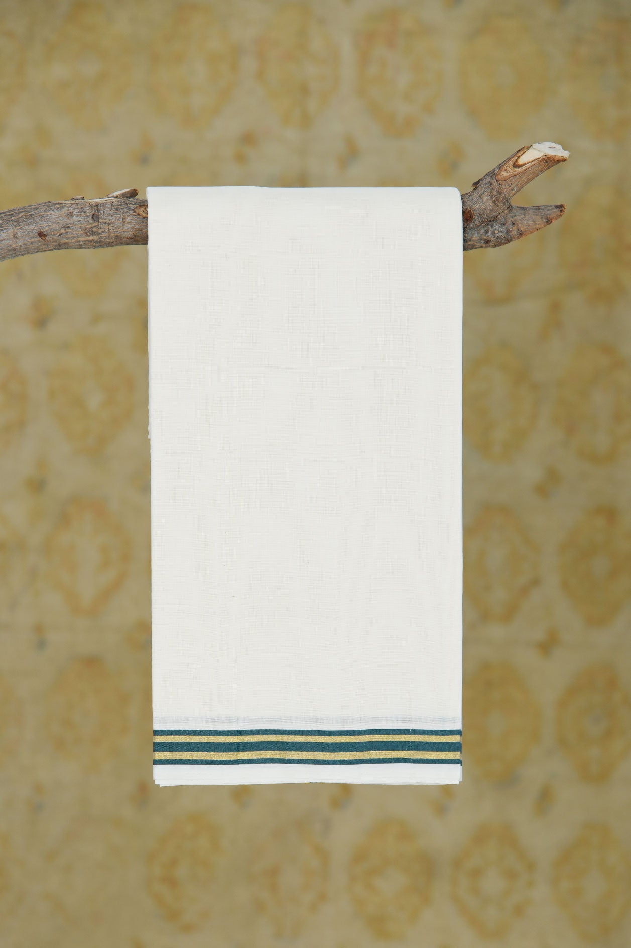  Small Contrast Border In Plain Off White Cotton Dhoti 