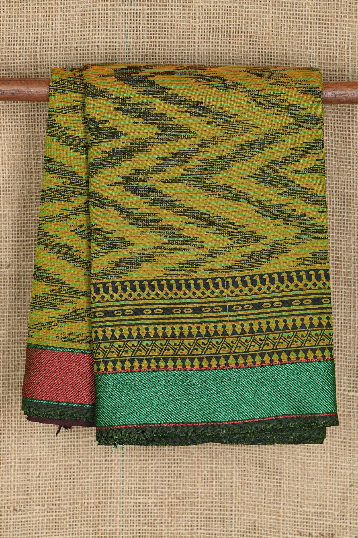  Thread Work Ganga Jamuna Border With Zig Zag Printed Mehandi Green Chanderi Cotton Saree 