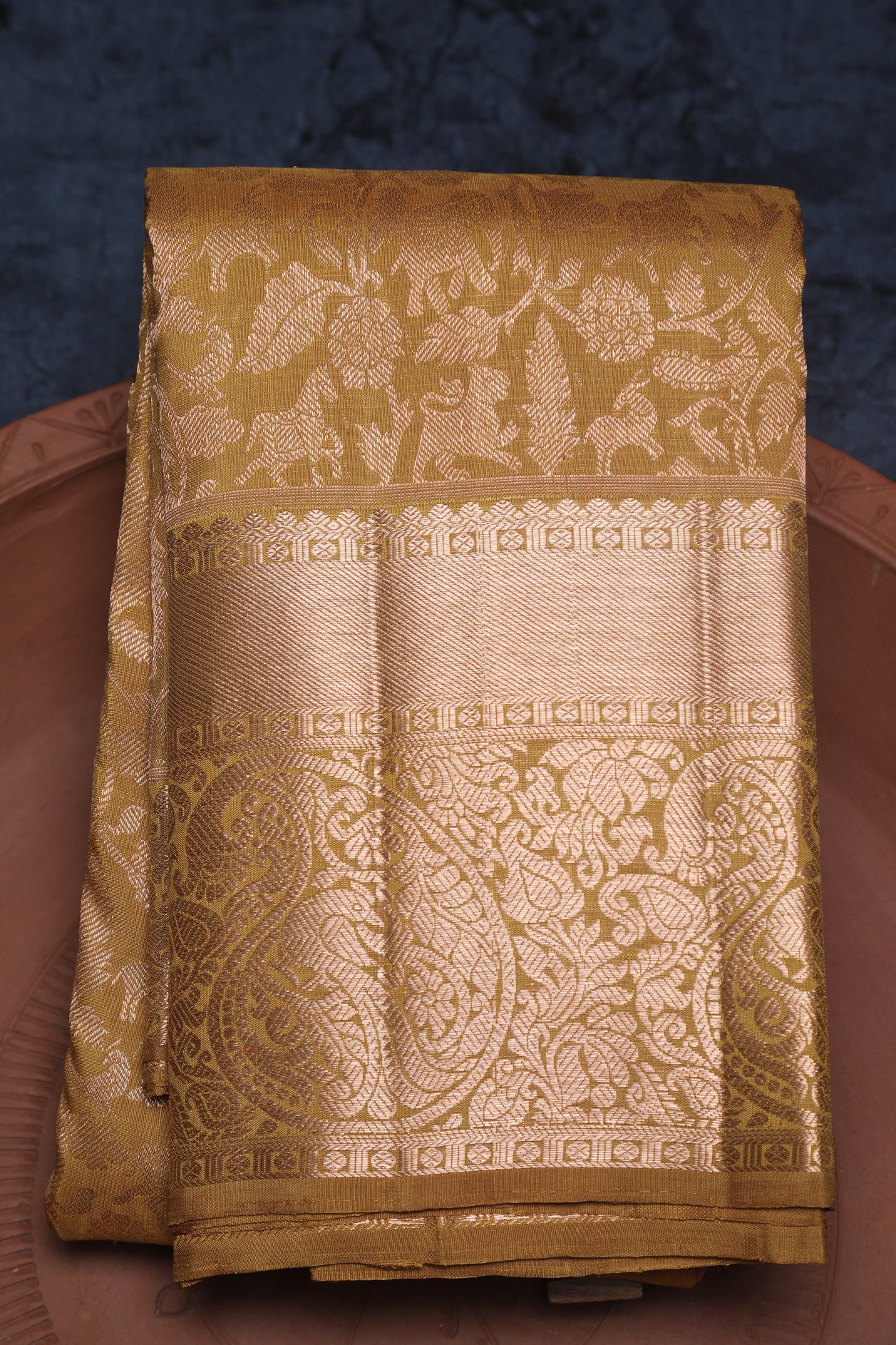  Vanasingaram Design Mehandi Green Kanchipuram Silk Saree 