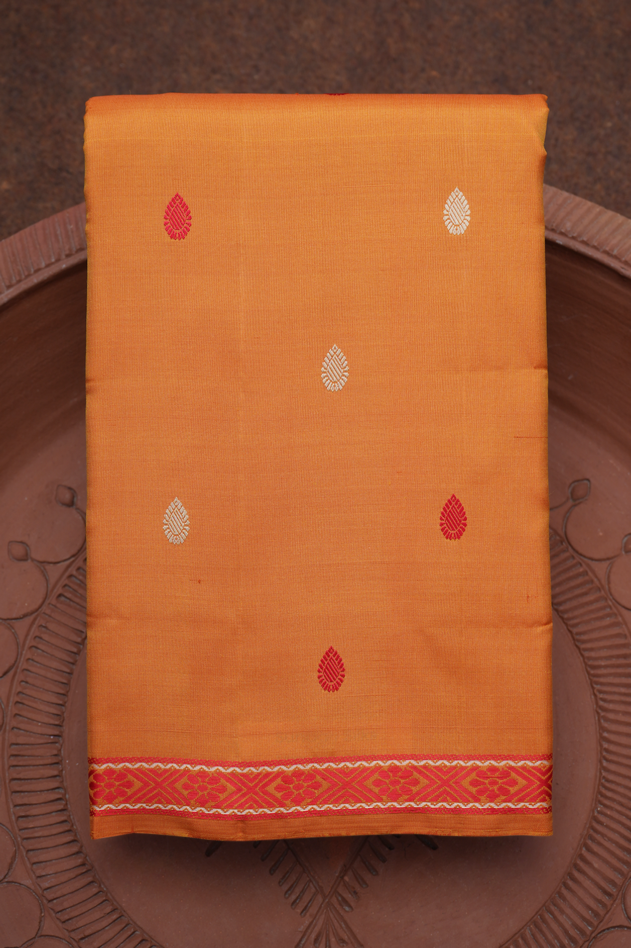  Threadwork Motifs Ochre Orange Kanchipuram Silk Saree 