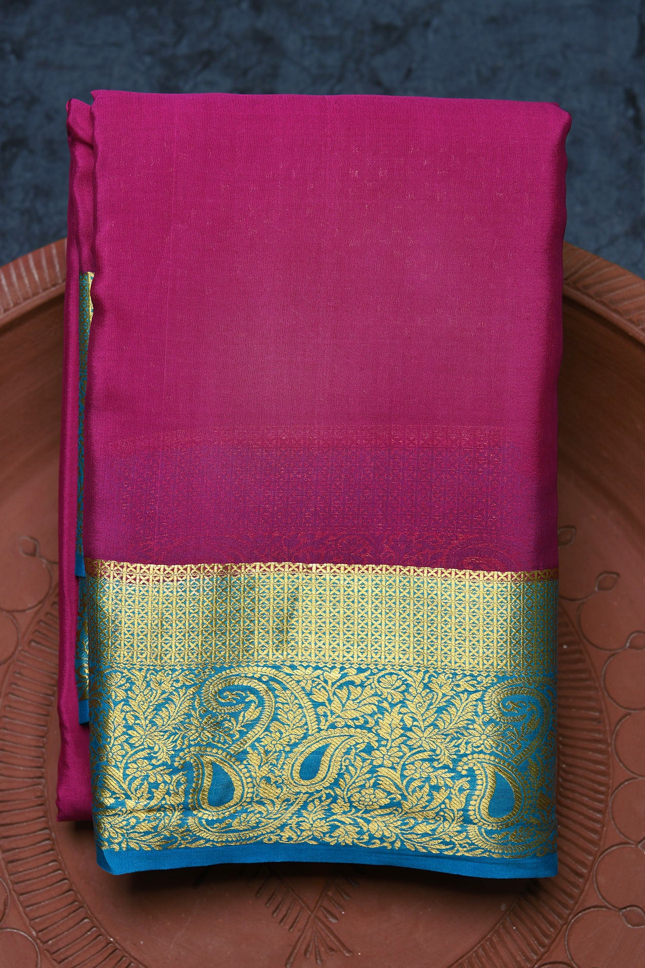  Contrast Paisley Zari Border Magenta Mysore Silk Saree 